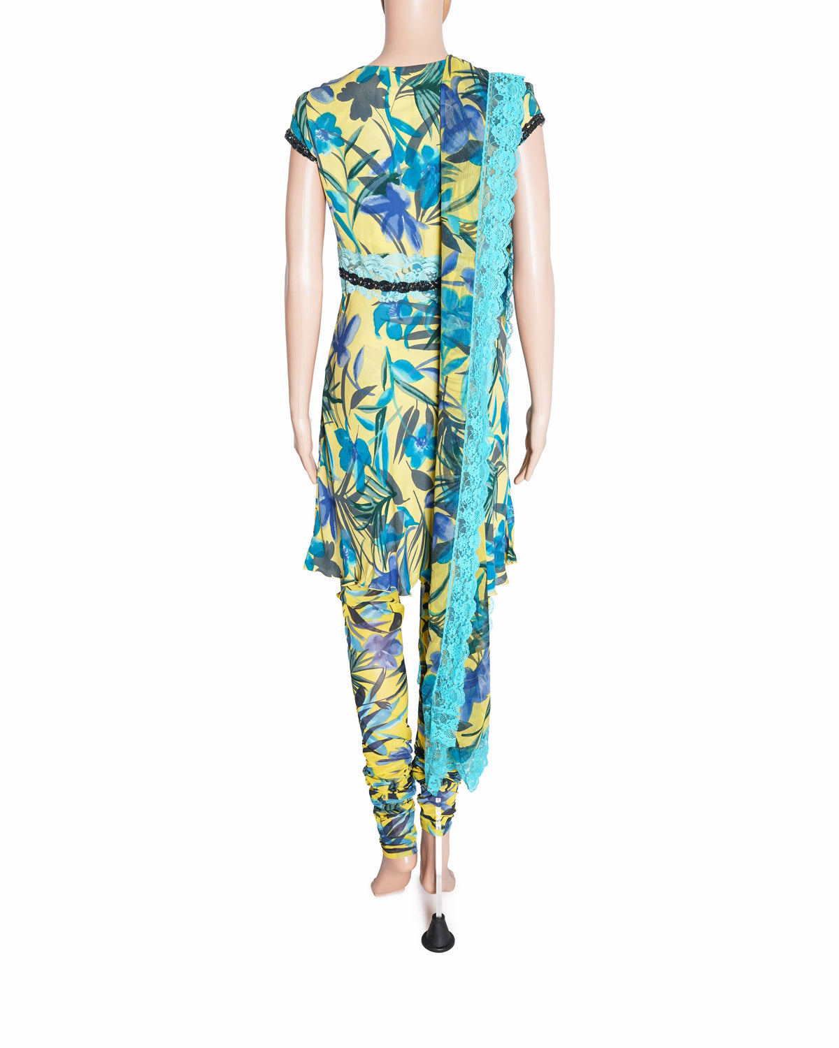 Suneet varma teal floral kurta with churidar