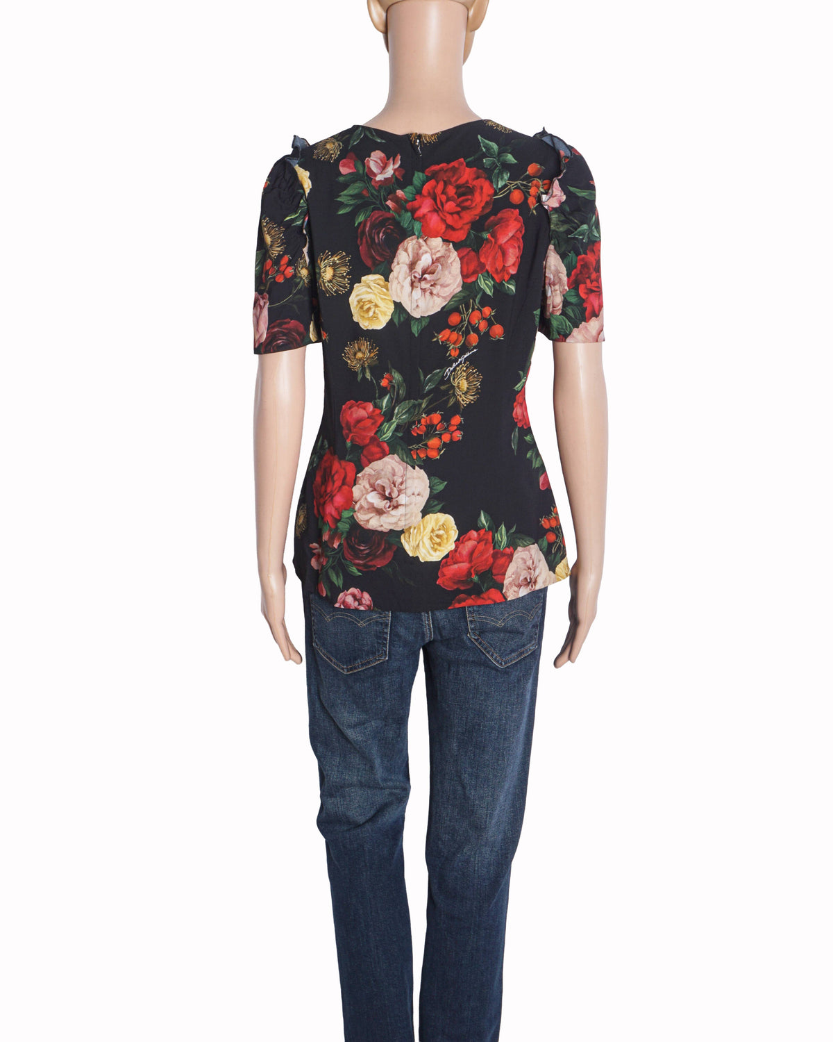 Dolce & Gabbana Black Rose Print Top