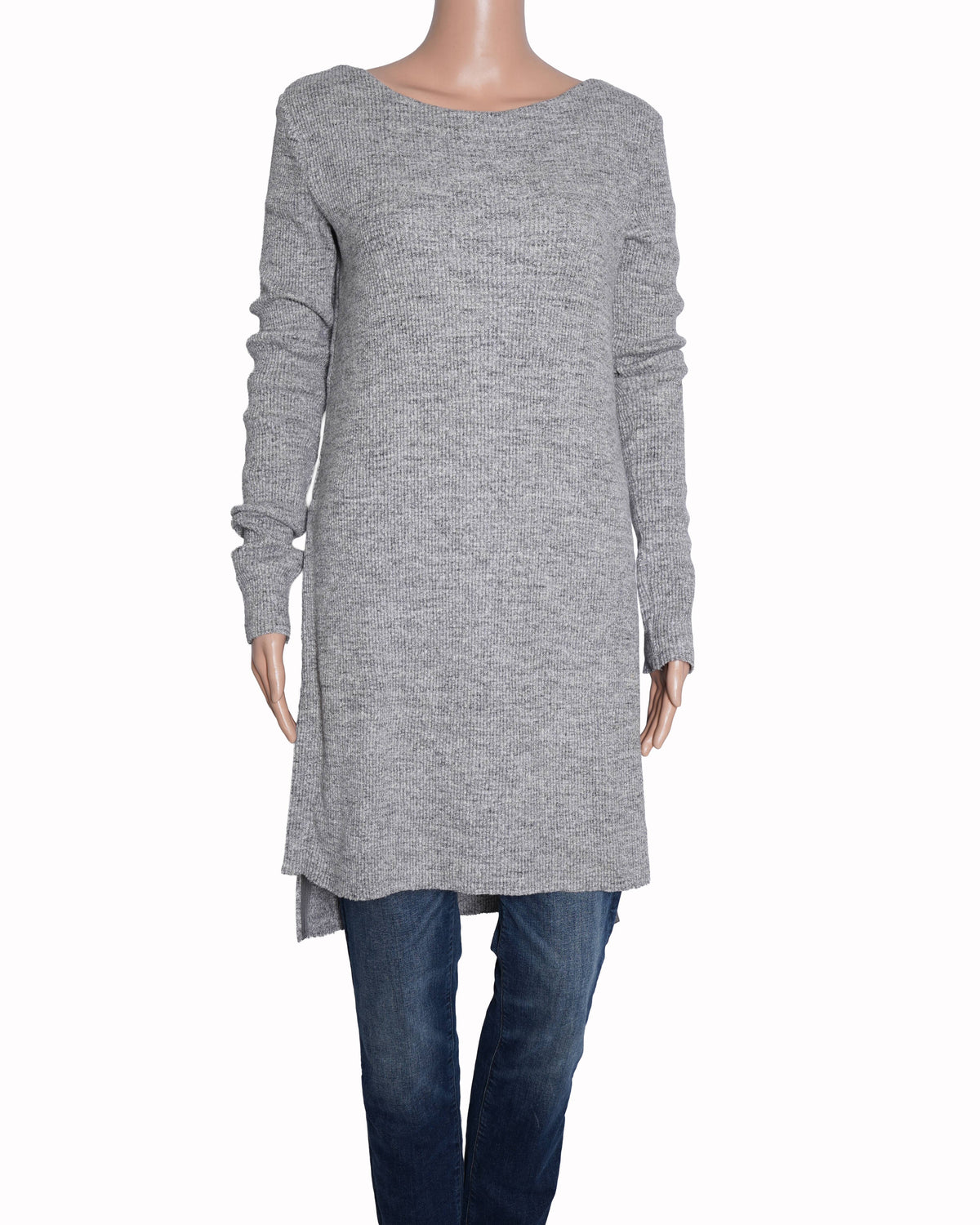 DKNY Grey Ribbed Woolen High-Low Tunic Top