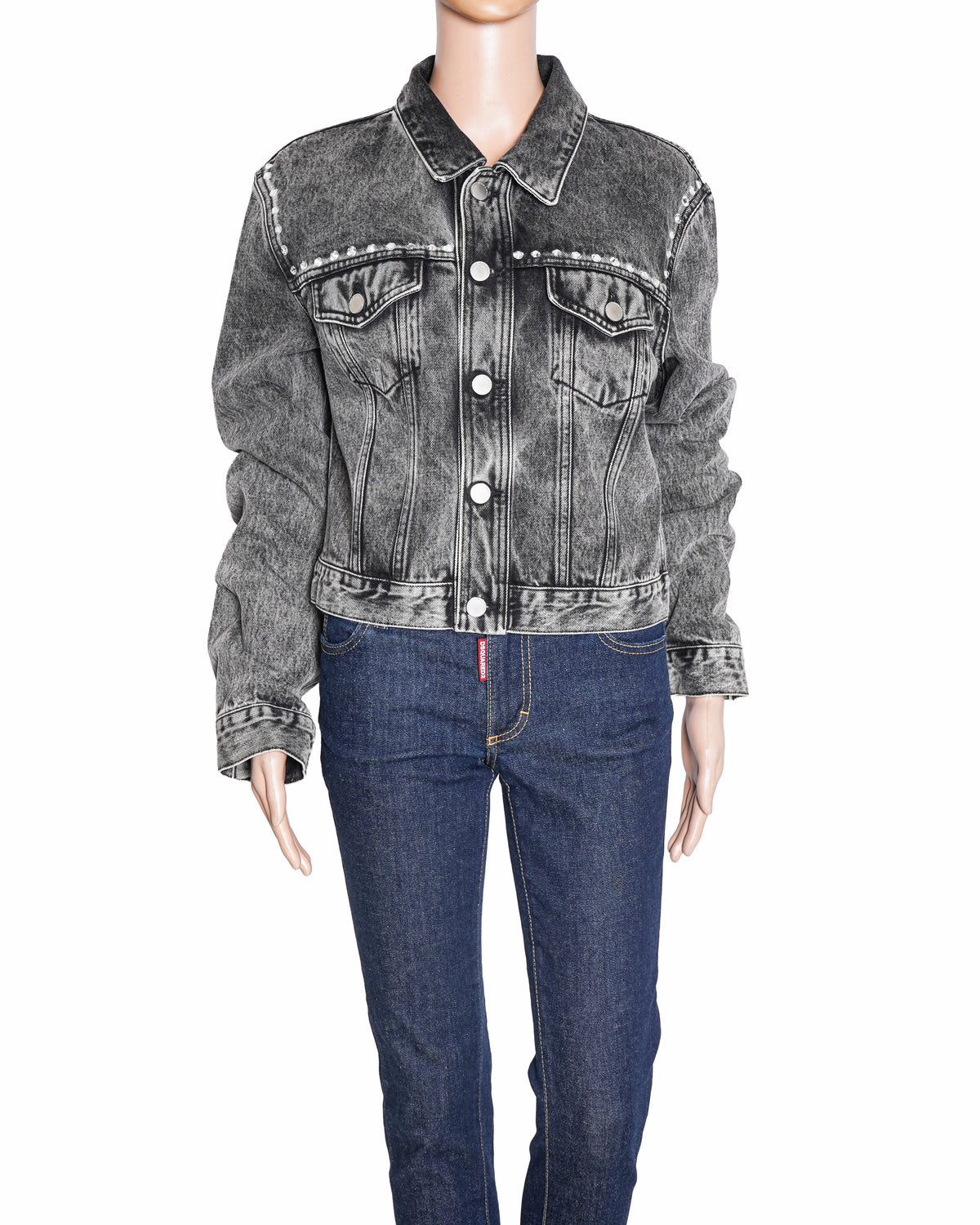 Alessandra Rich washed black embellished denim jacket