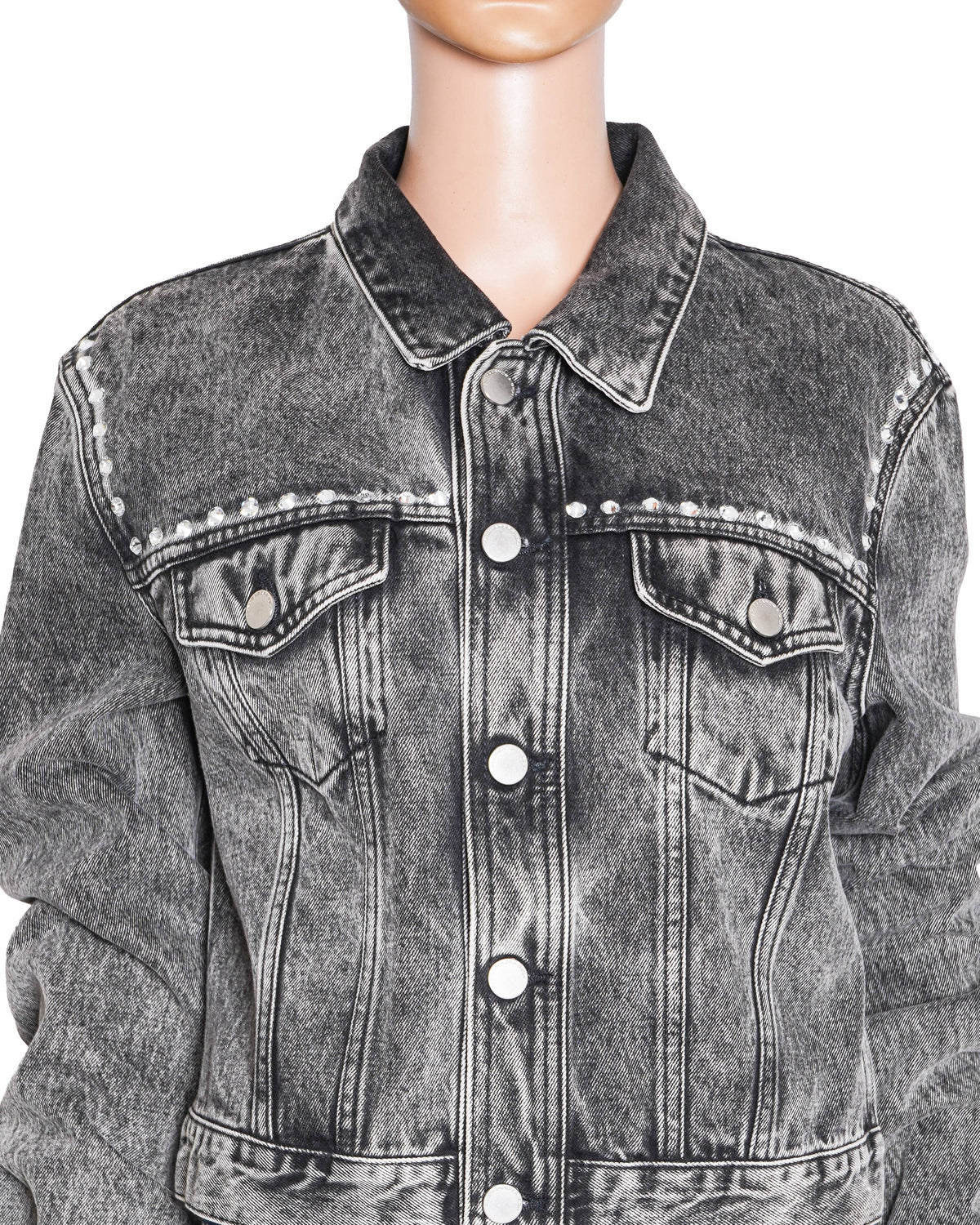 Alessandra Rich washed black embellished denim jacket