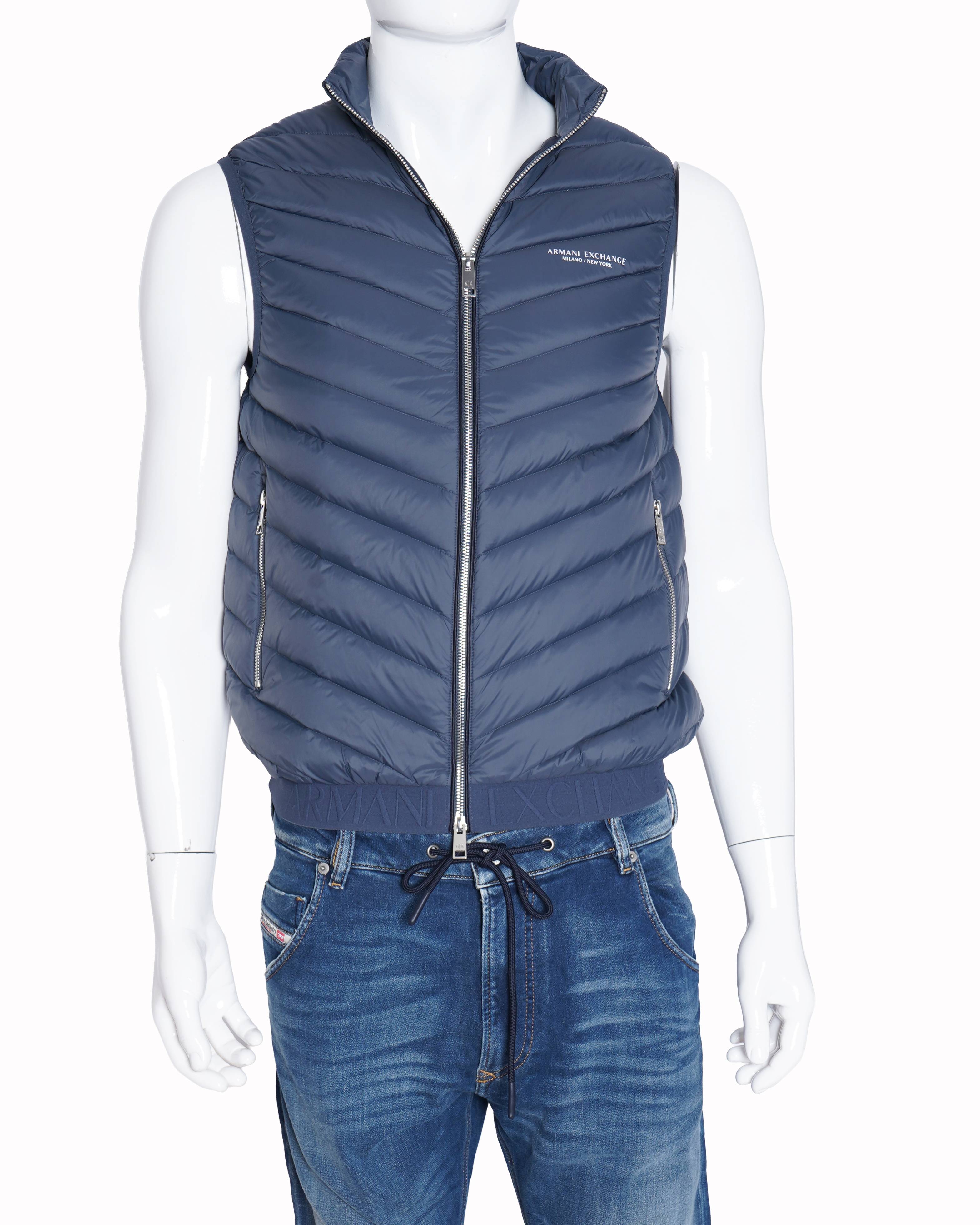 vest fur EXCHANGE】switching 【ARMANI Armani Almari My - Gilet Puffer Sleeveless Blue Navy Men's Exchange トップス