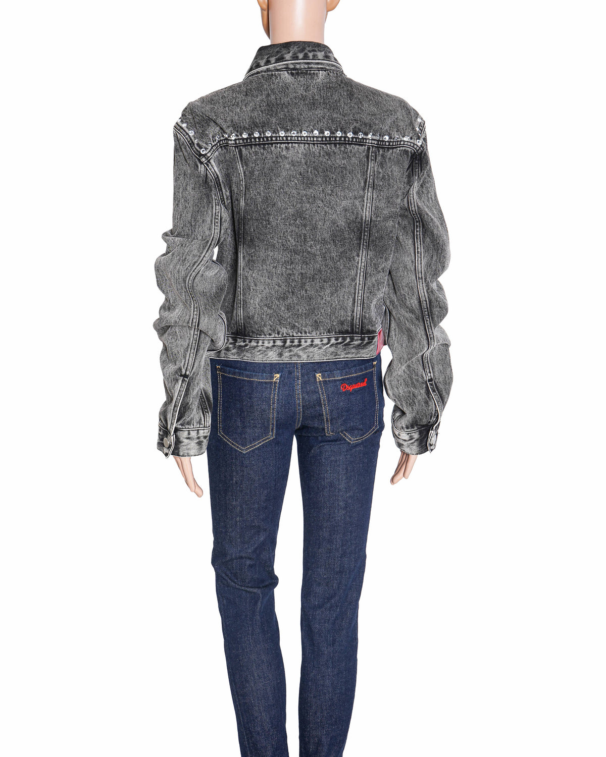 Alessandra Rich washed black embellished denim jacket