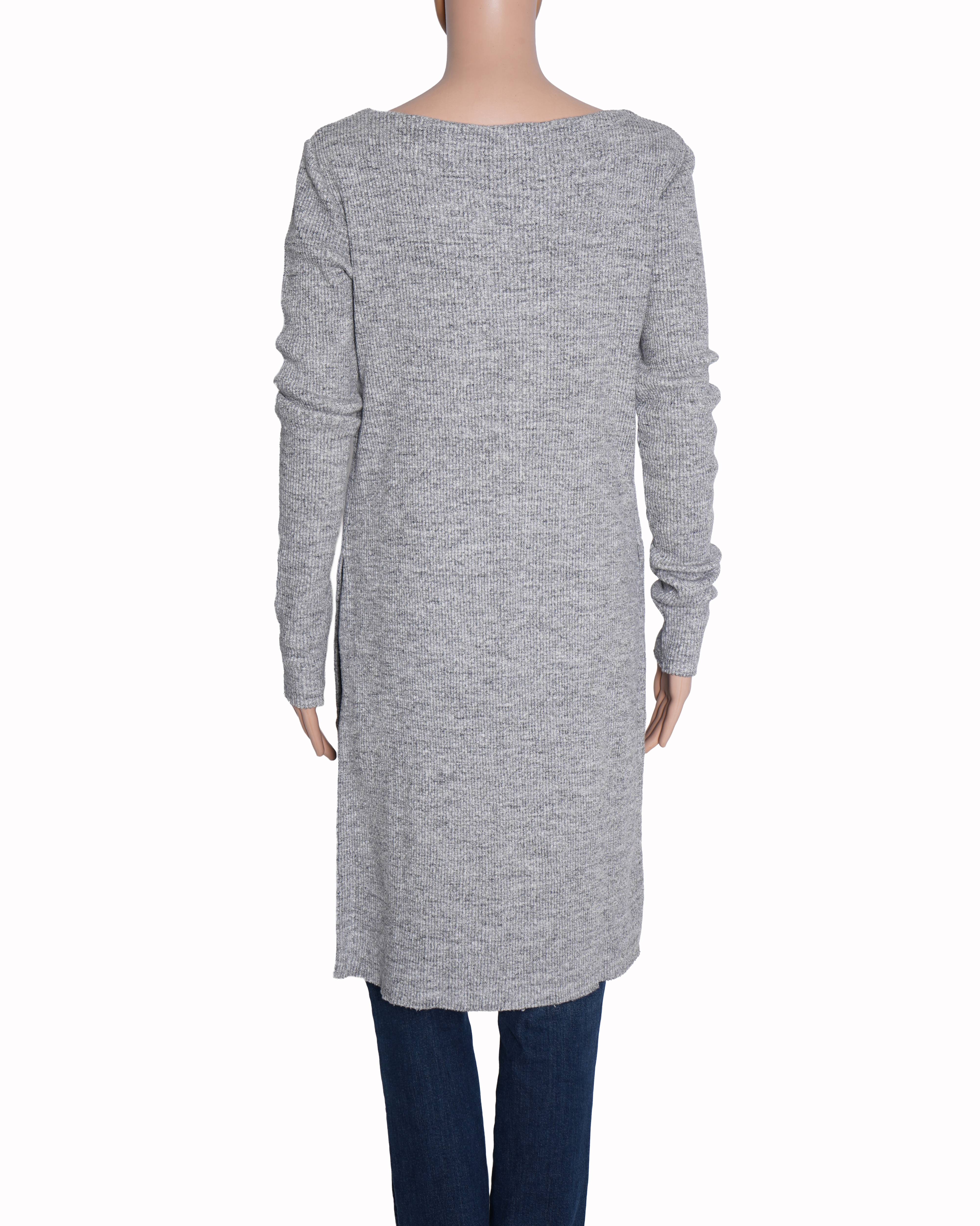 DKNY Grey Ribbed Woolen High-Low Tunic Top