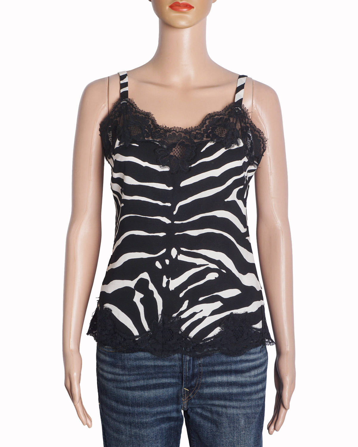 Dolce & Gabbana Zebra Print Lace Trim Silk Cami