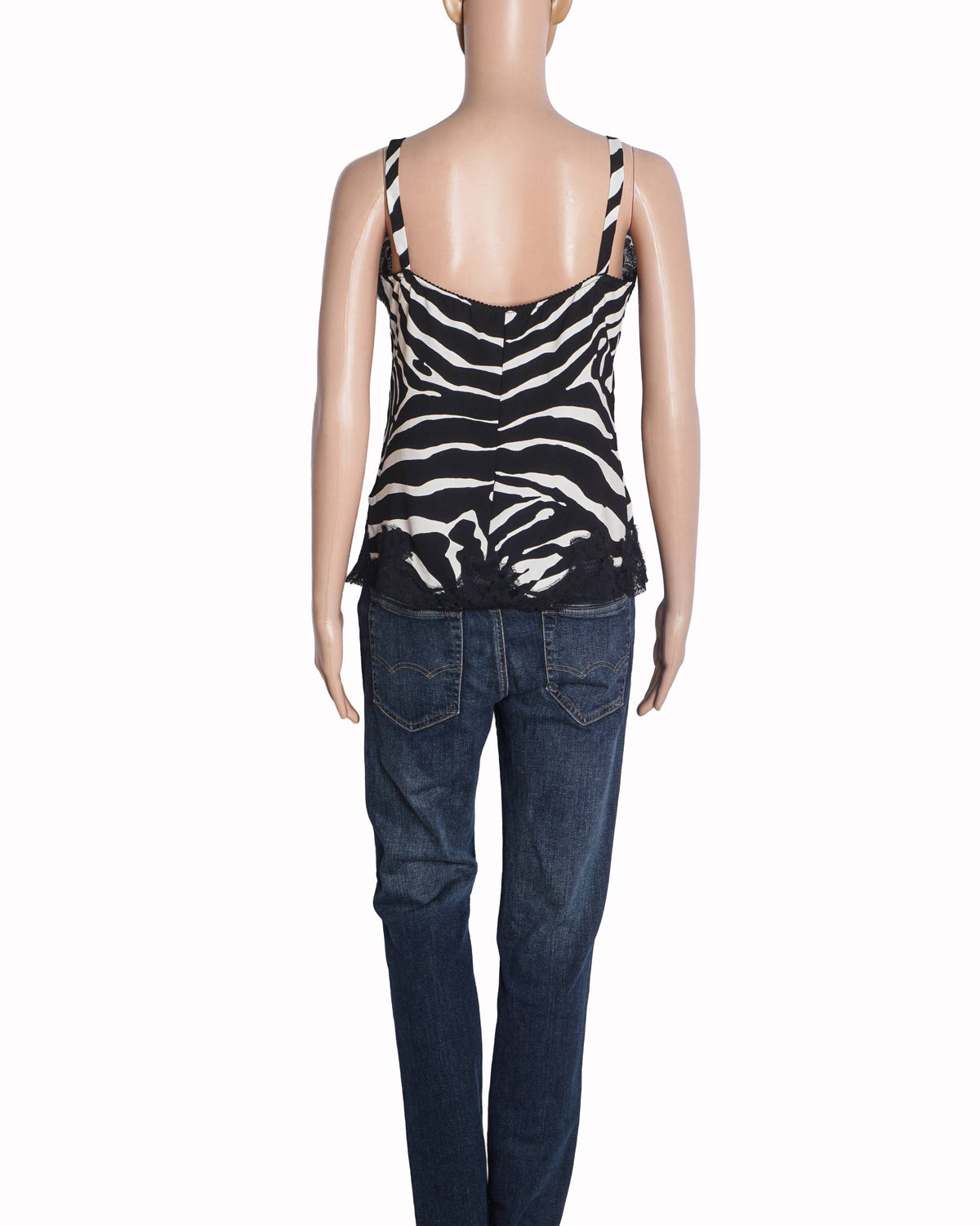 Dolce & Gabbana Zebra Print Lace Trim Silk Cami