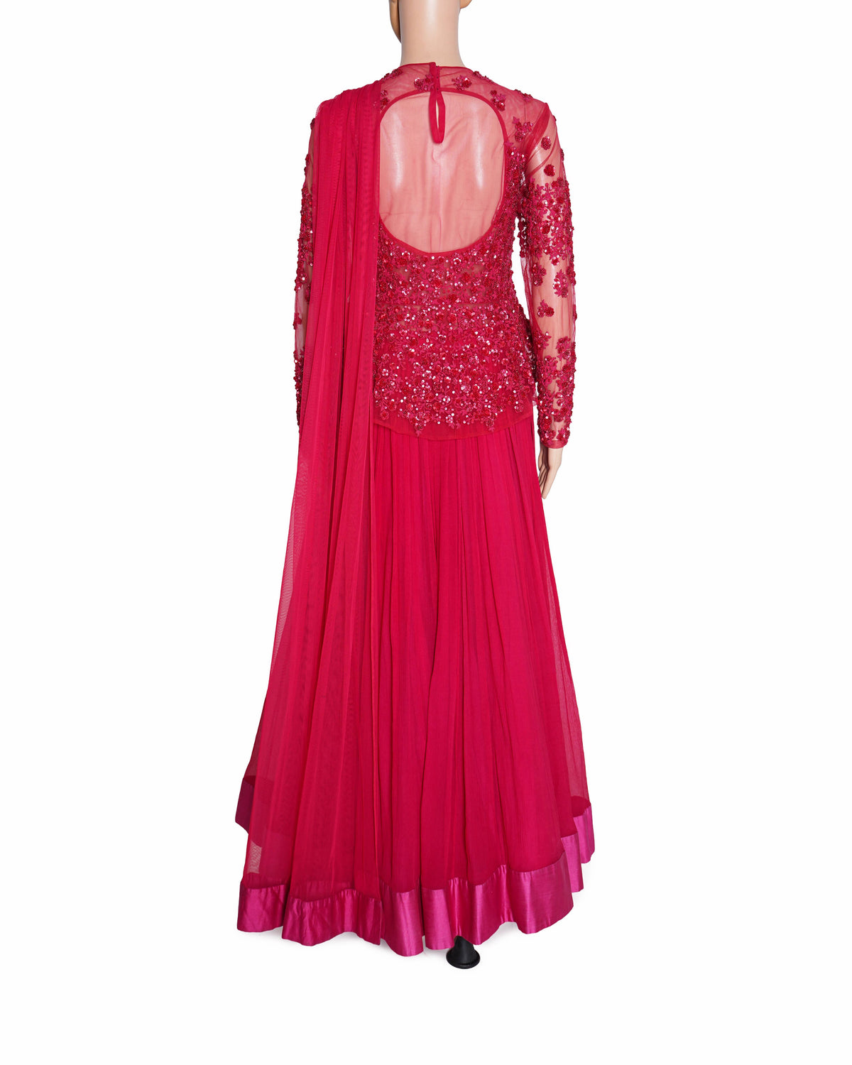 Ridhi Mehra Fuchsia Pink Embroidered Peplum Top & Pleated Skirt Set
