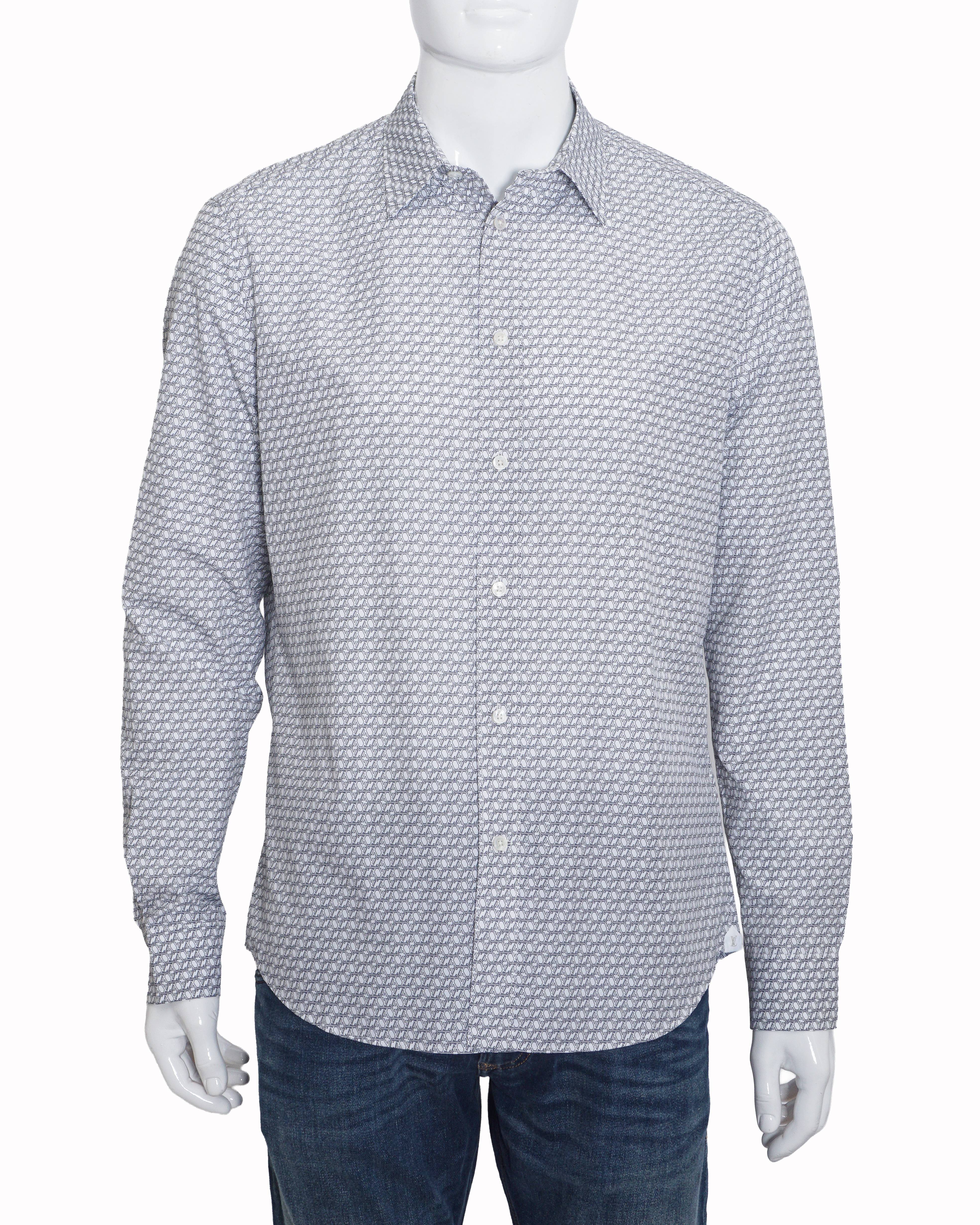 Louis Vuitton White & Black Monogram Regular Fit Shirt