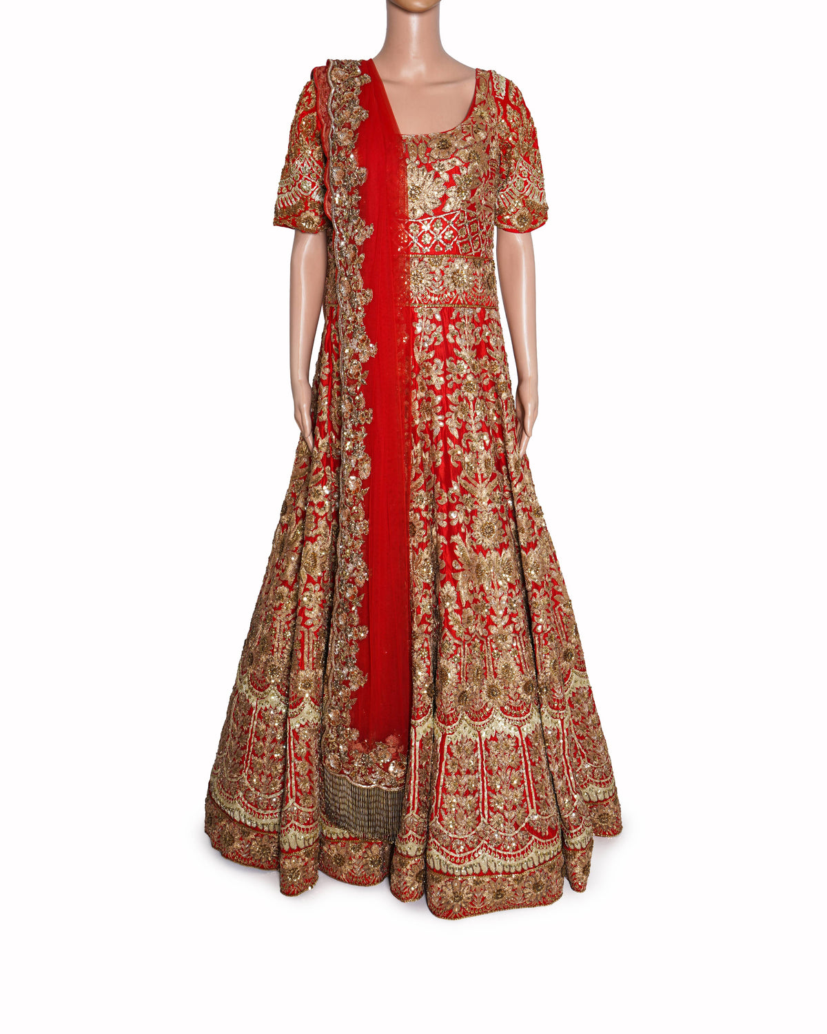 Manish Malhotra Red Heavily Embroidered Anarkali With Bottoms