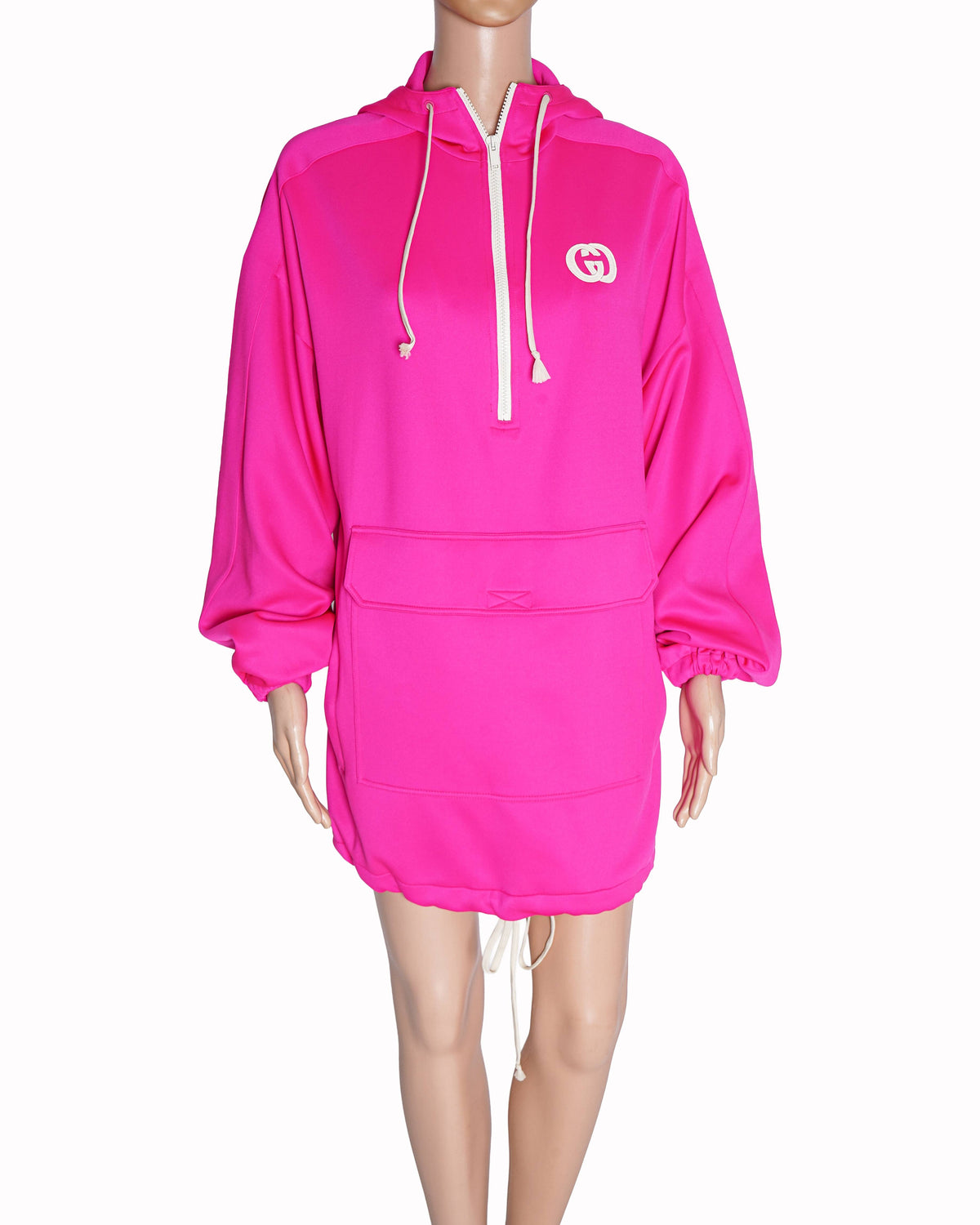 Gucci 2021 Interlocking G Half-Zip Hoodie Dress