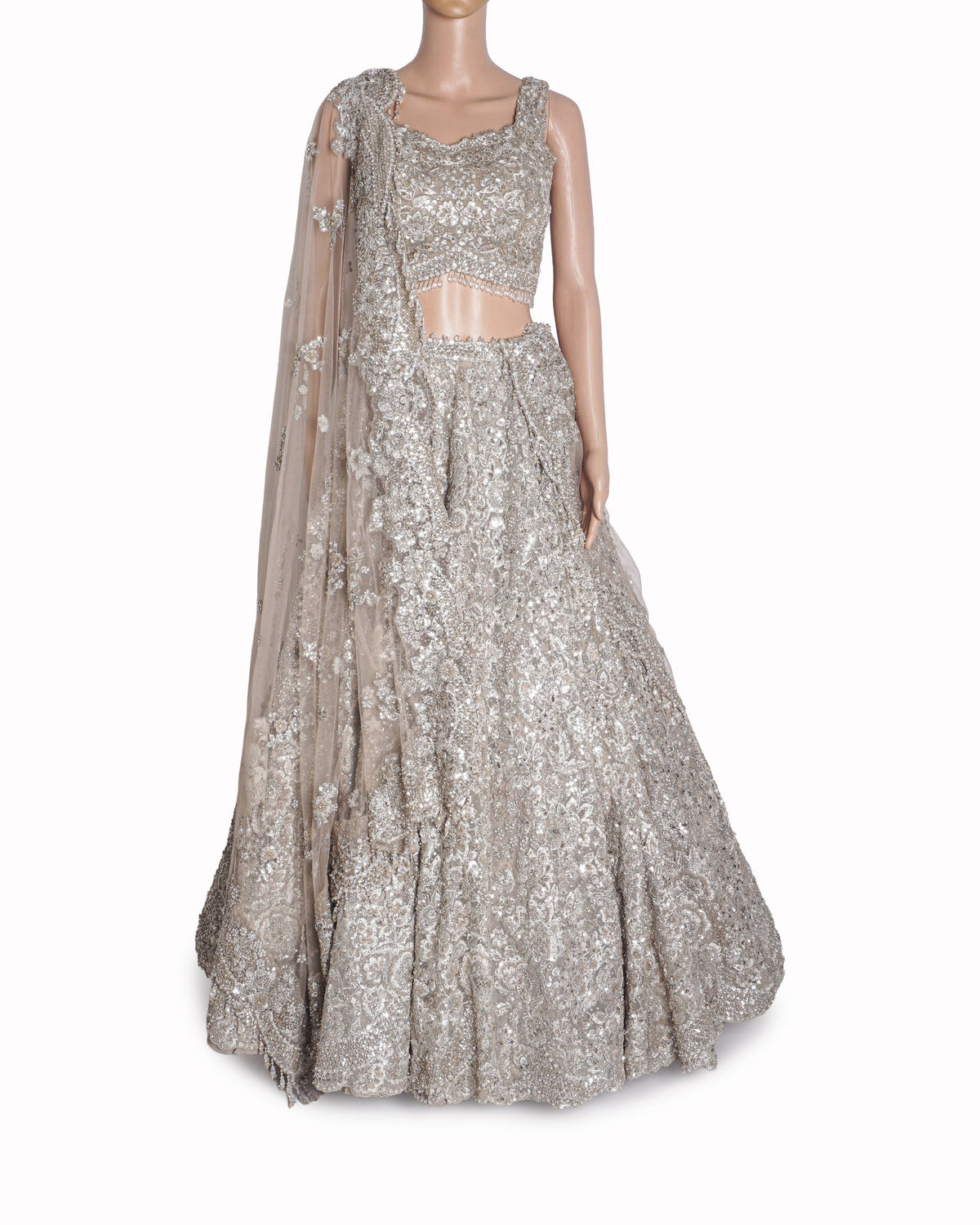 Seema Gujral Fully Embellished Grey/Silver Lehenga Set