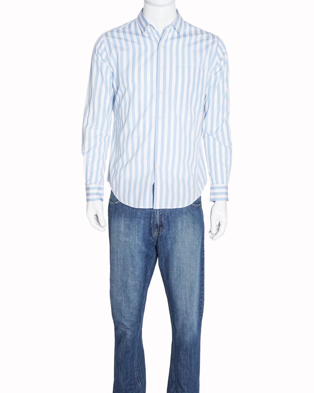 Ami Paris Light Blue & White Wide Striped Cotton Shirt