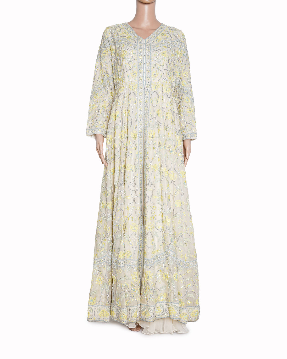 Devika Bhayana Ivory Organza Sequins & Thread Embroidered Panelled Anarkali