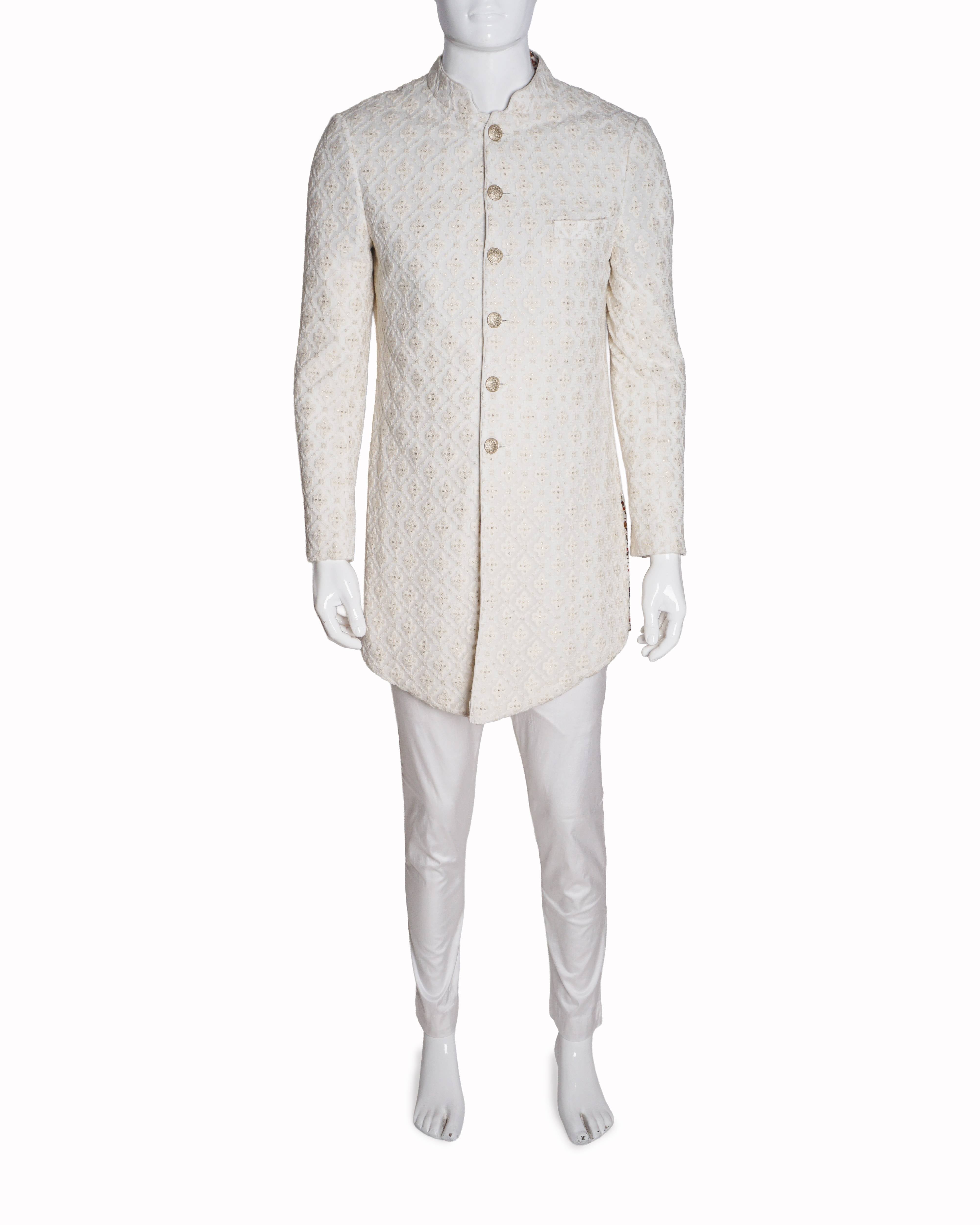 Dori By Arjan Dugal Embroidered Ivory Achkan Kurta Set