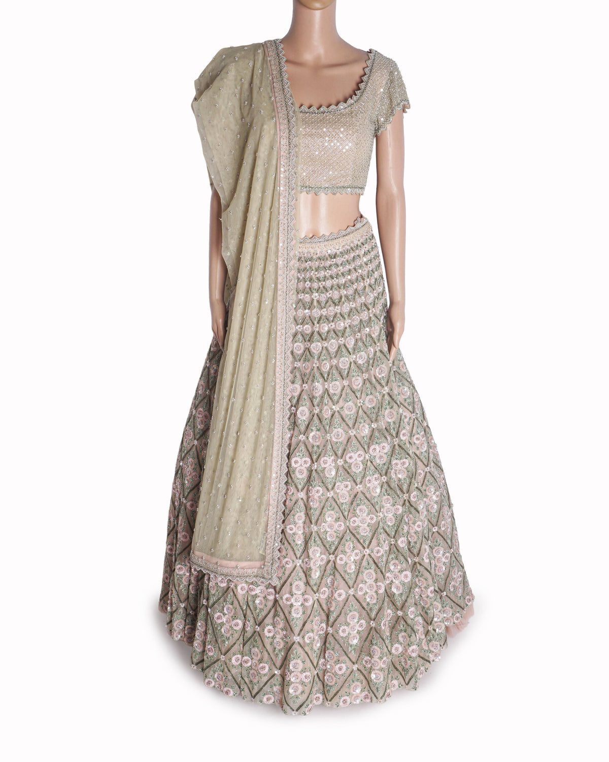 Couture by Niharika Embellished Sage Green Lehenga Set