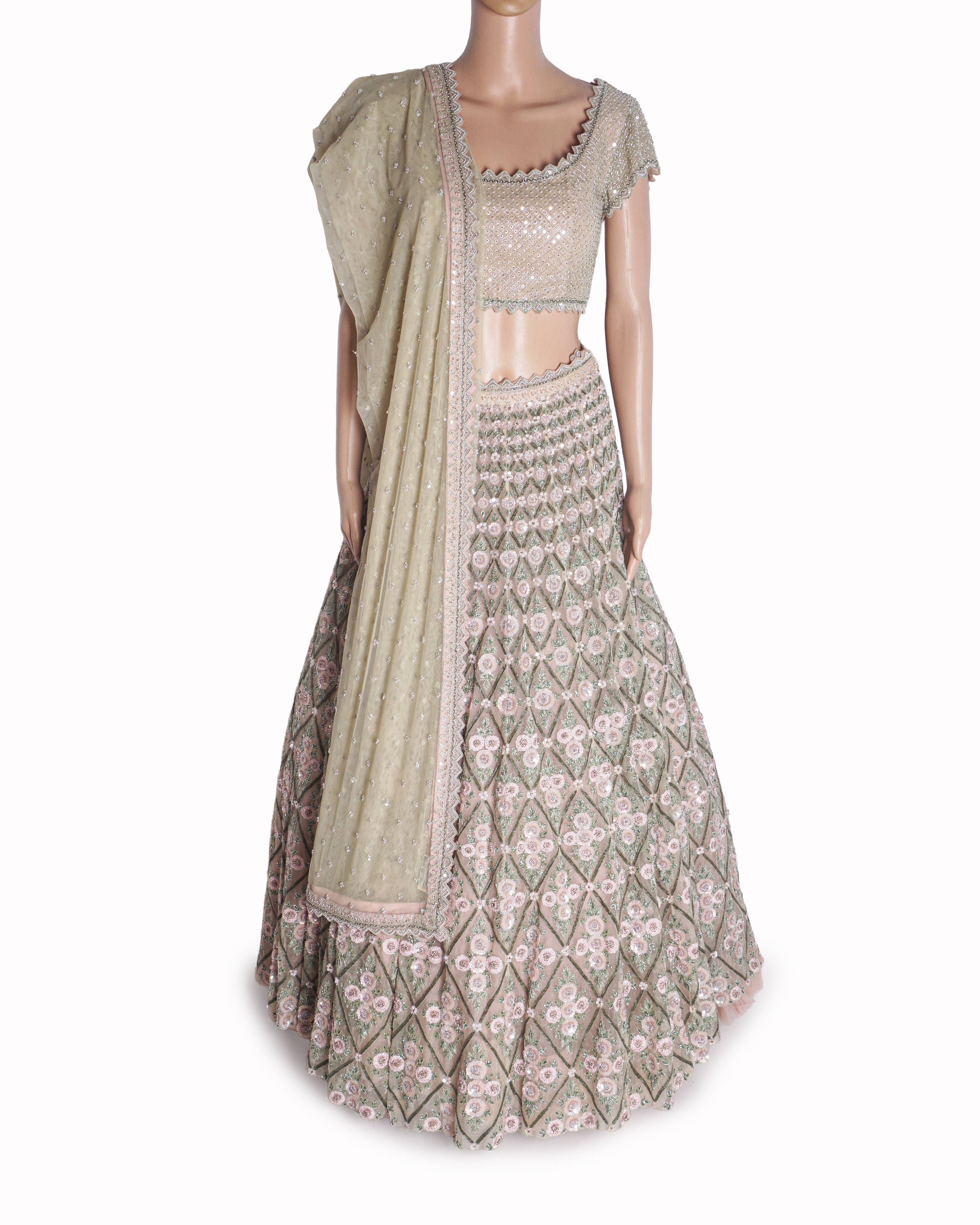Couture by Niharika Embellished Sage Green Lehenga Set