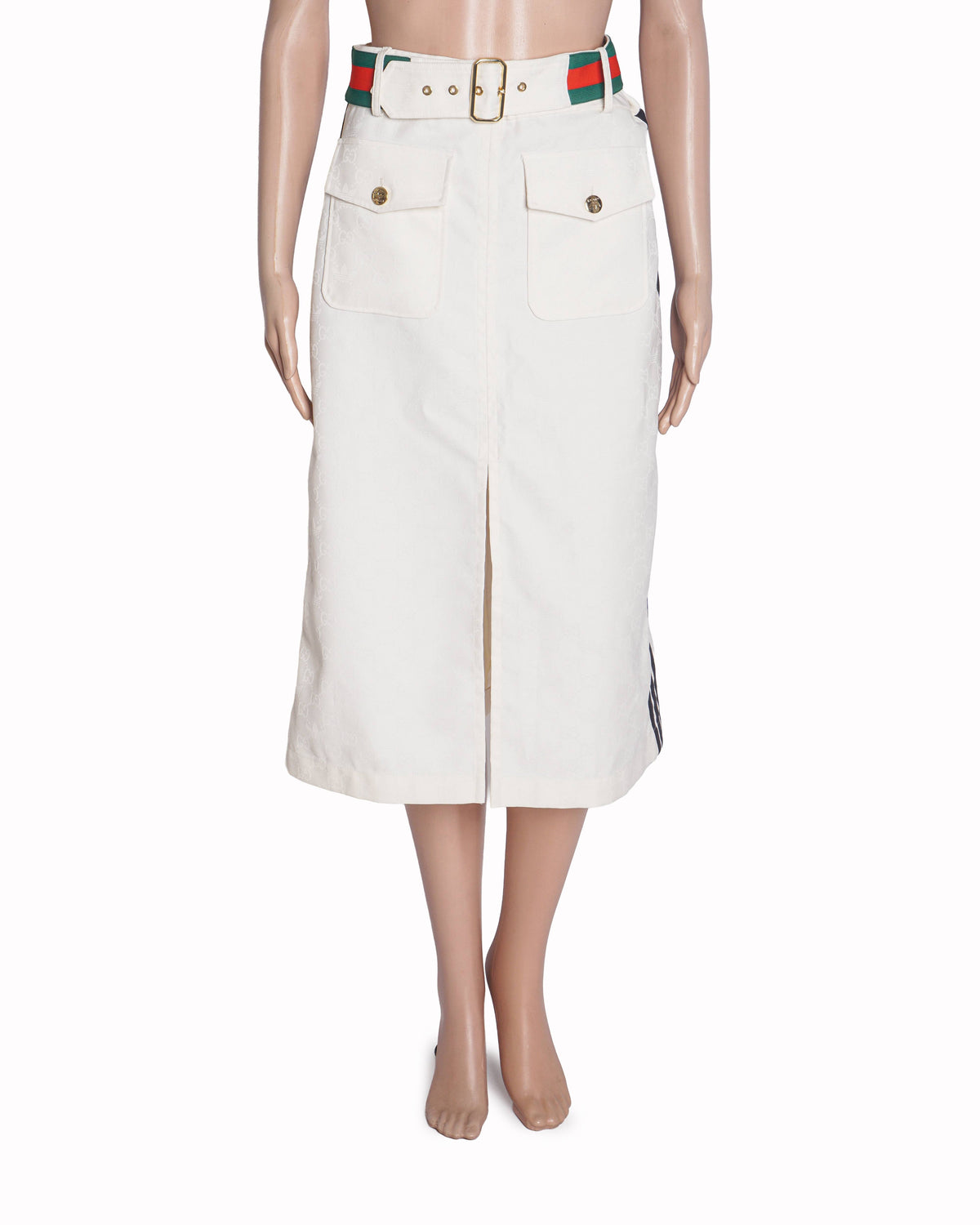Adidas x Gucci Ivory Belted Canvas Midi Skirt