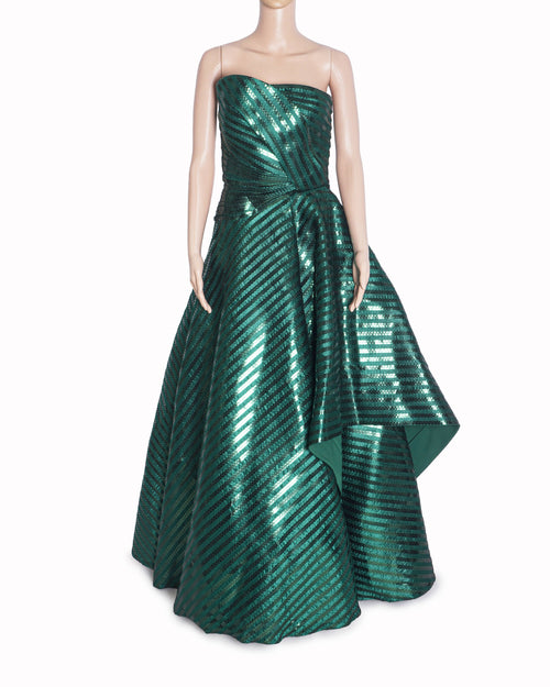 Amit Aggarwal Emerald Green Metallic Mesh Gown