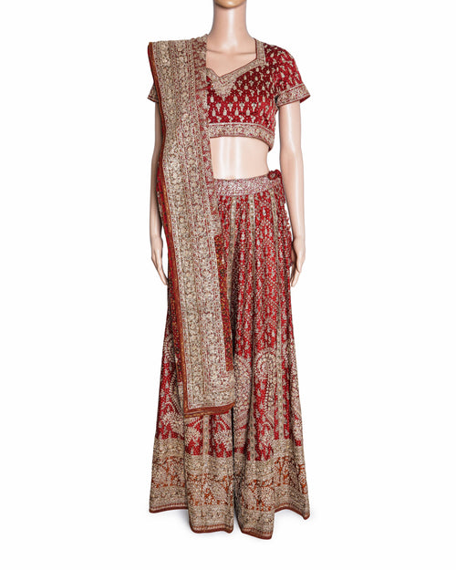 Ritu Kumar Bridal Red & Gold Embroidered Lehenga Set