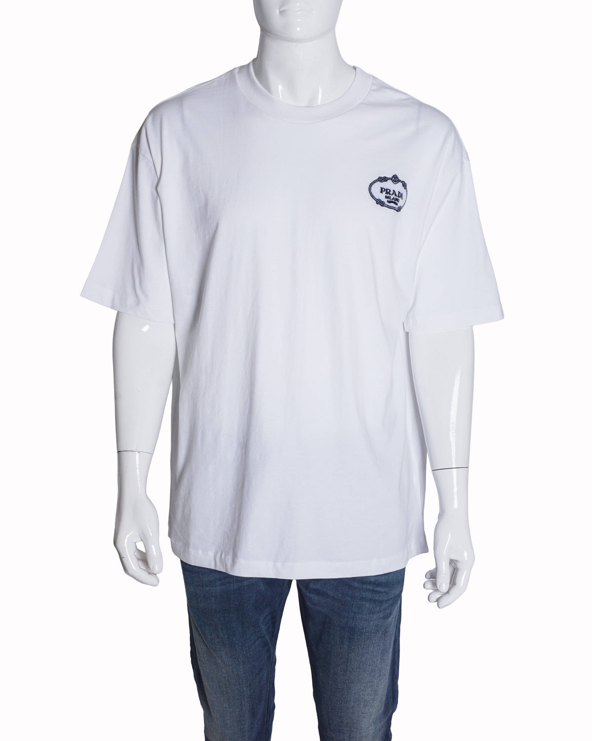 Prada White Cotton Milano Crest Embroidered T-Shirt
