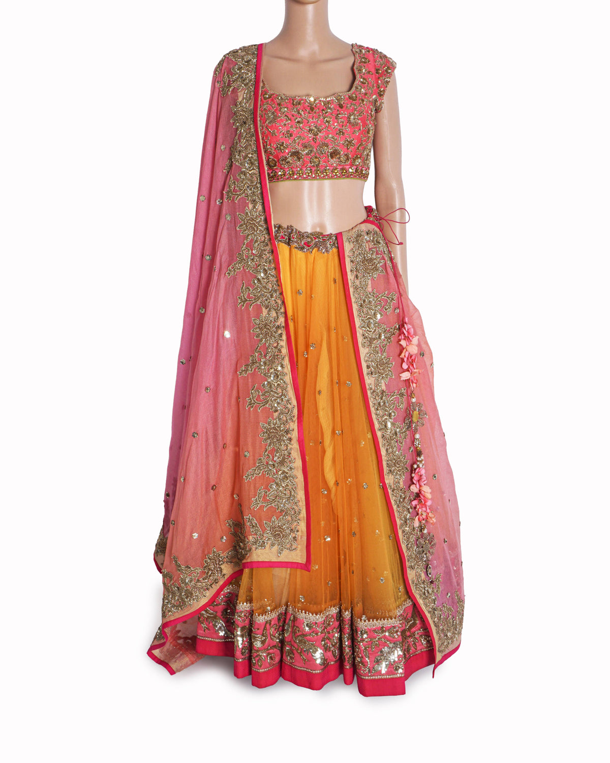Anushree Reddy Yellow & Pink Embroidered Lehenga Set