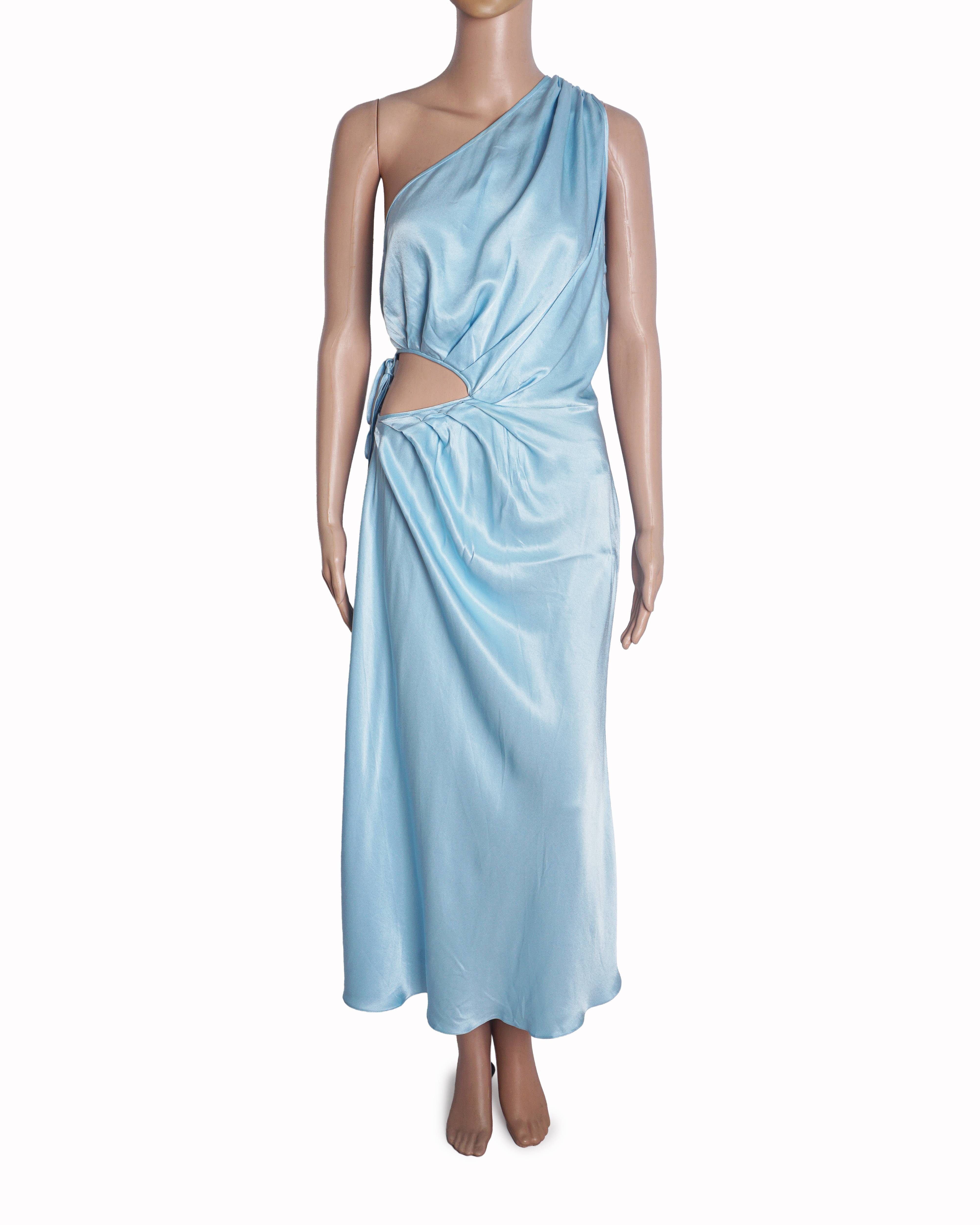 Materiel Light Blue One-Shoulder Cut-Out Maxi Dress