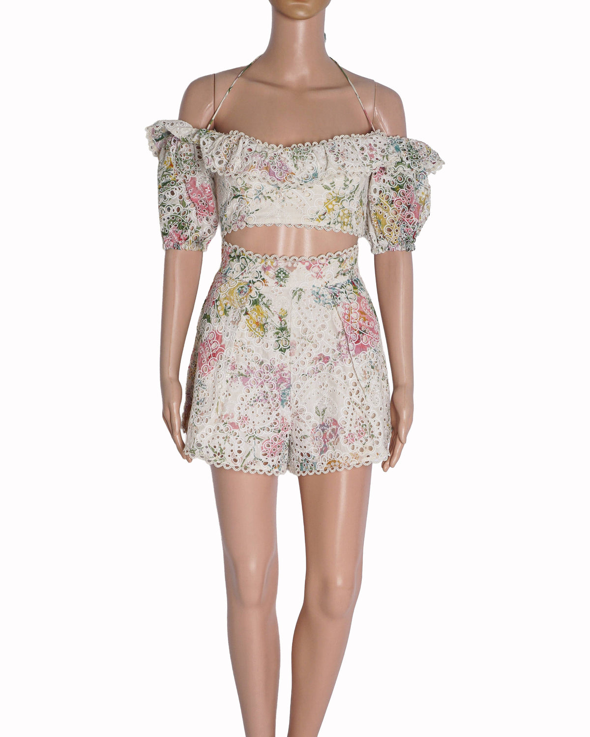 Zimmermann Heathers Floral Broderie Off-Shoulder Top & Shorts Set