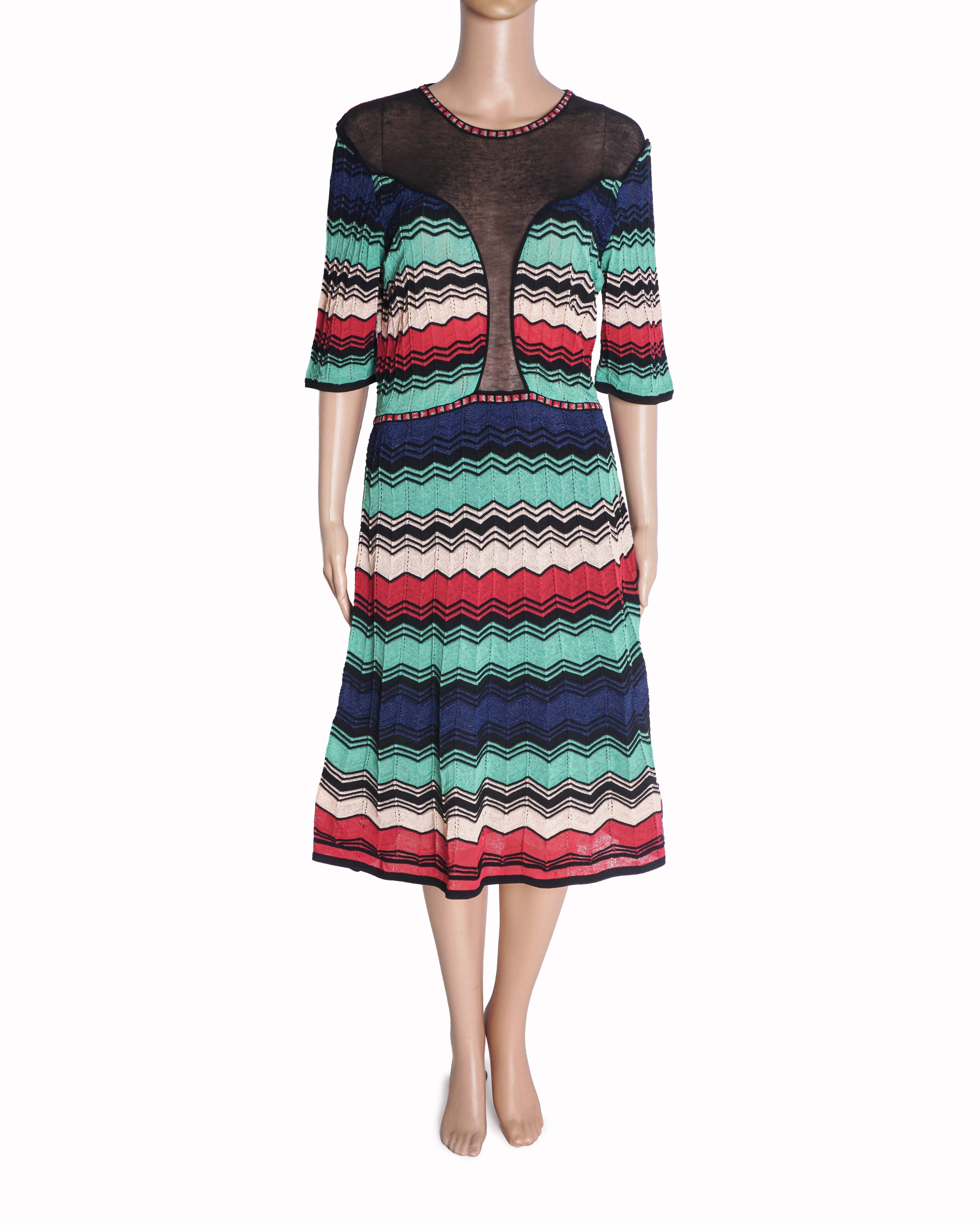 M Missoni Multicolor Zig-Zag Knit Dress