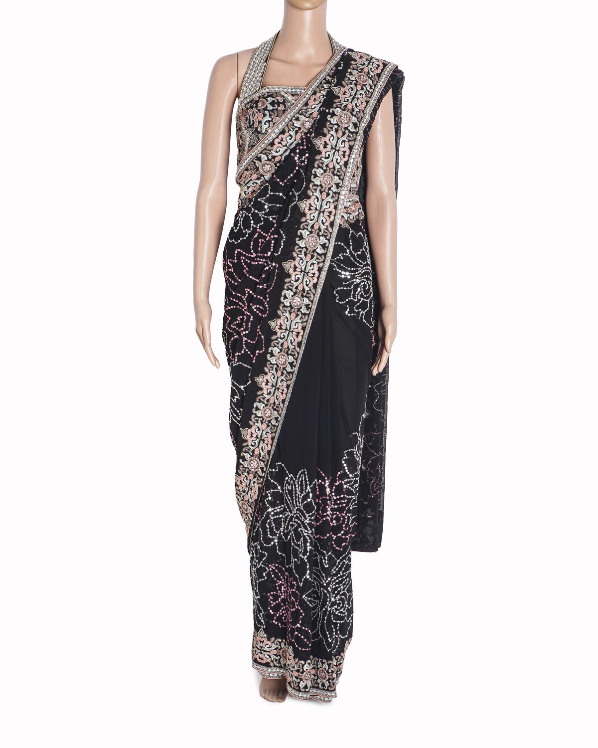 Suneet Varma Black Sequined Saree & Halter Blouse