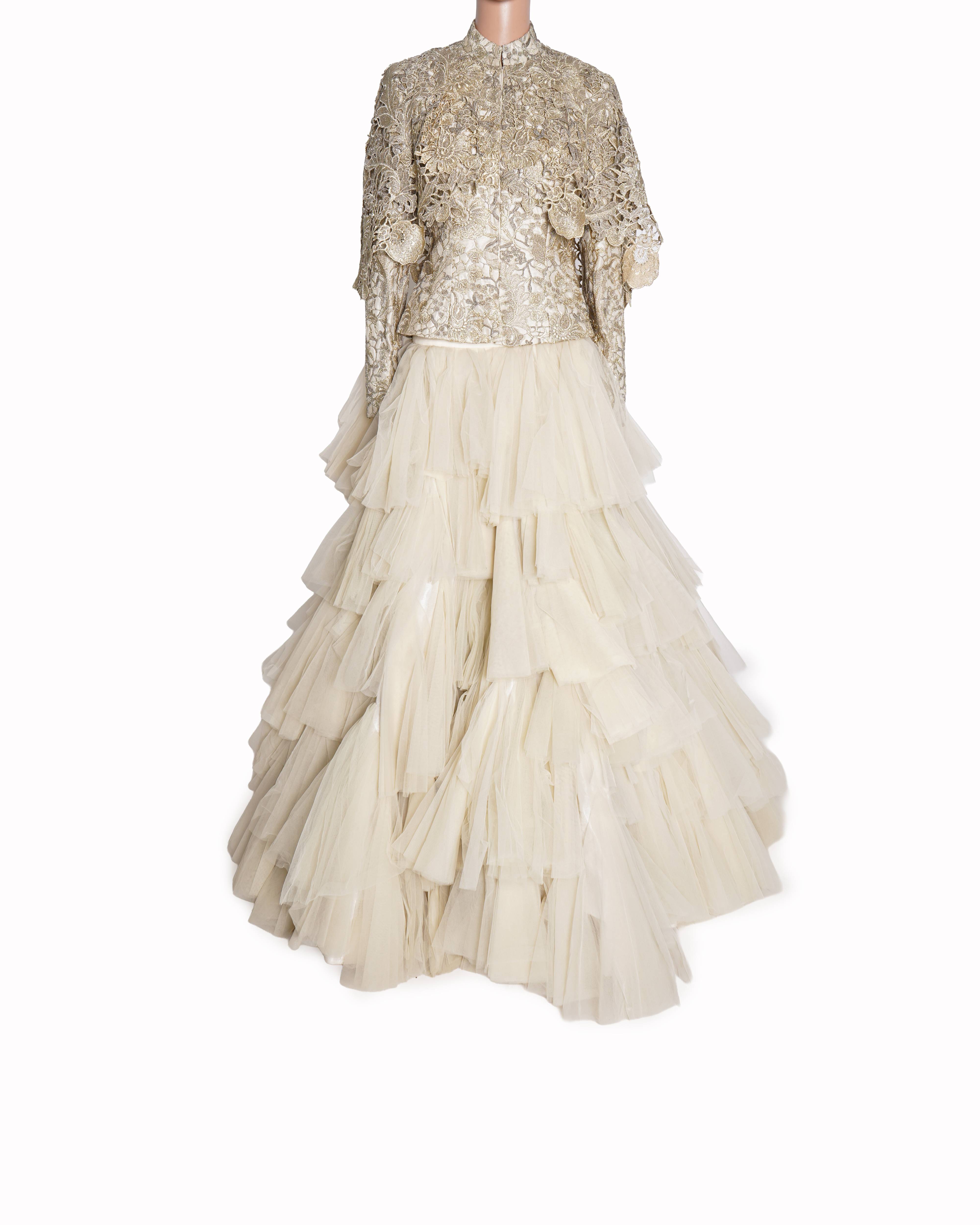 Shantanu & Nikhil embroidered jacket with tulle skirt
