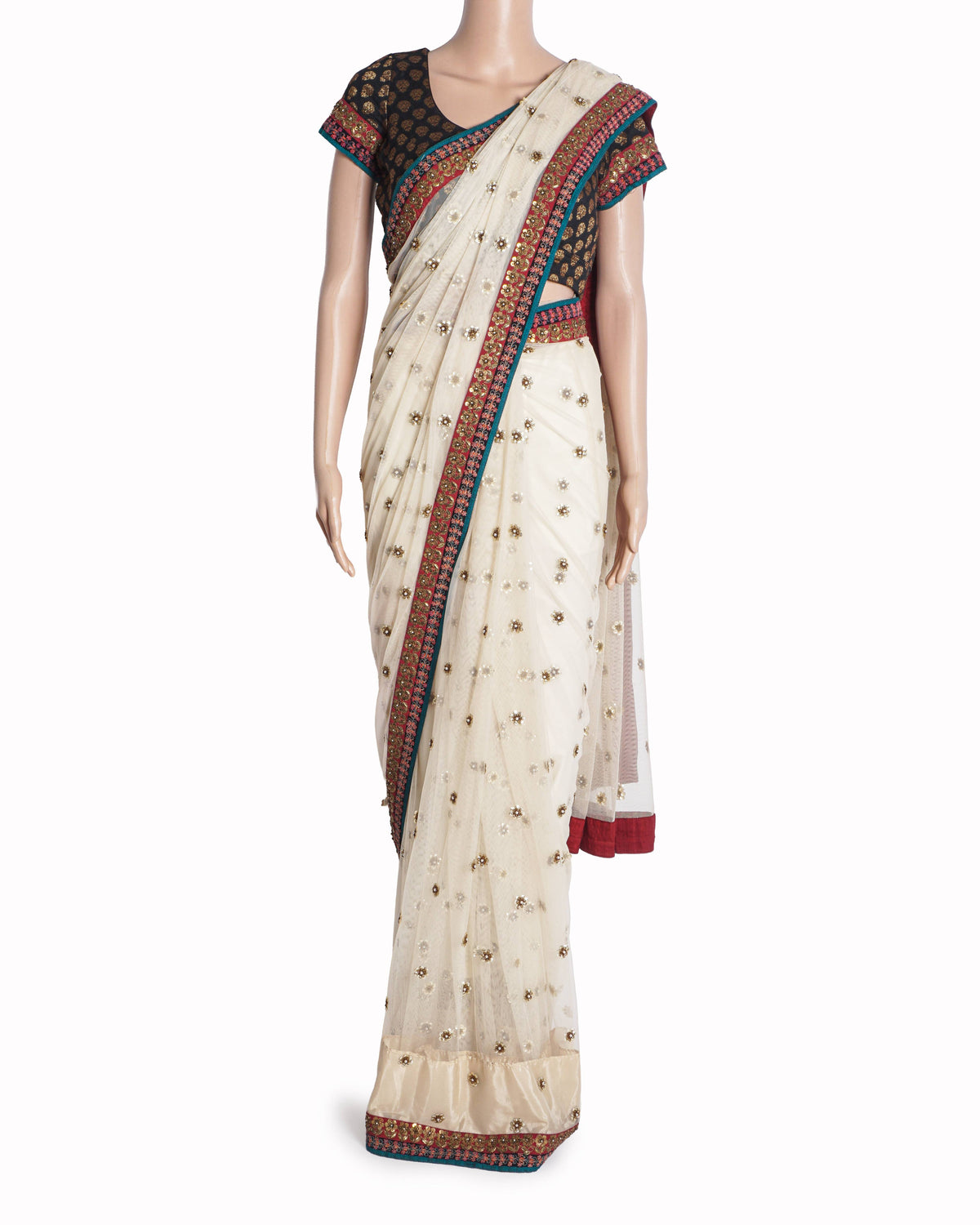 Sabyasachi Ivory Net Saree with Contrast Blouse