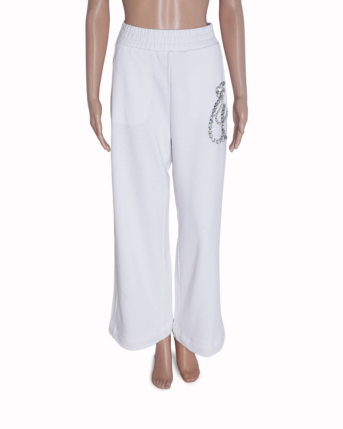 Diabolik x Pinko White Crystal Logo Wide-Leg Joggers