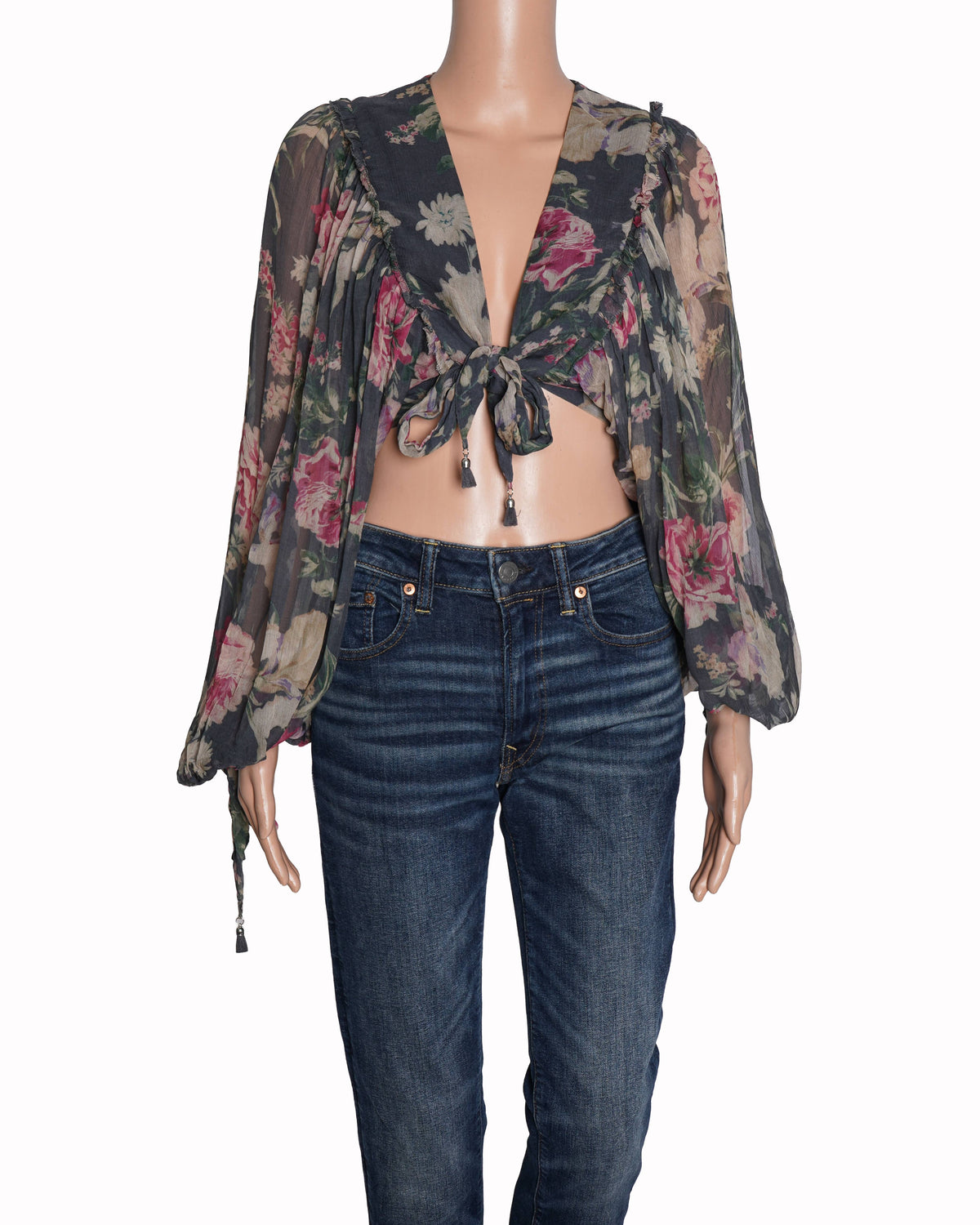 Zimmermann grey floral Print wrap top