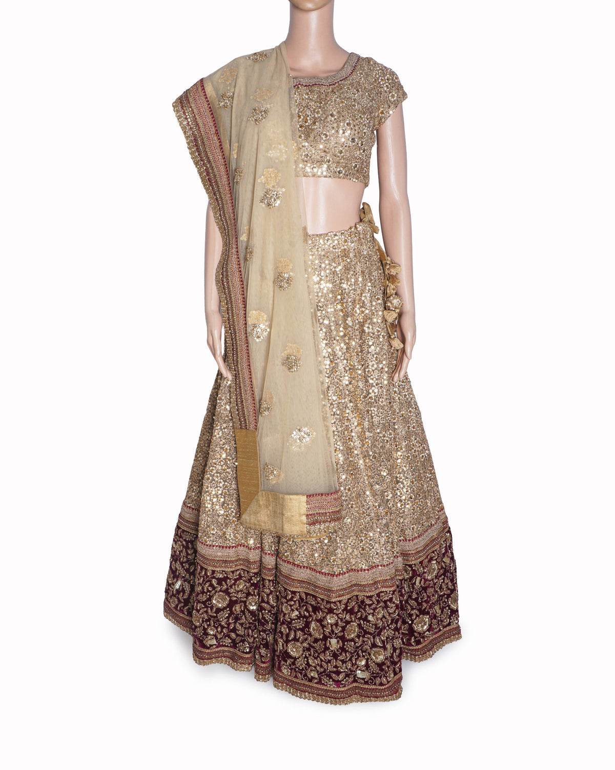 Sabyasachi Golden Silk Embroidered Lehenga Set