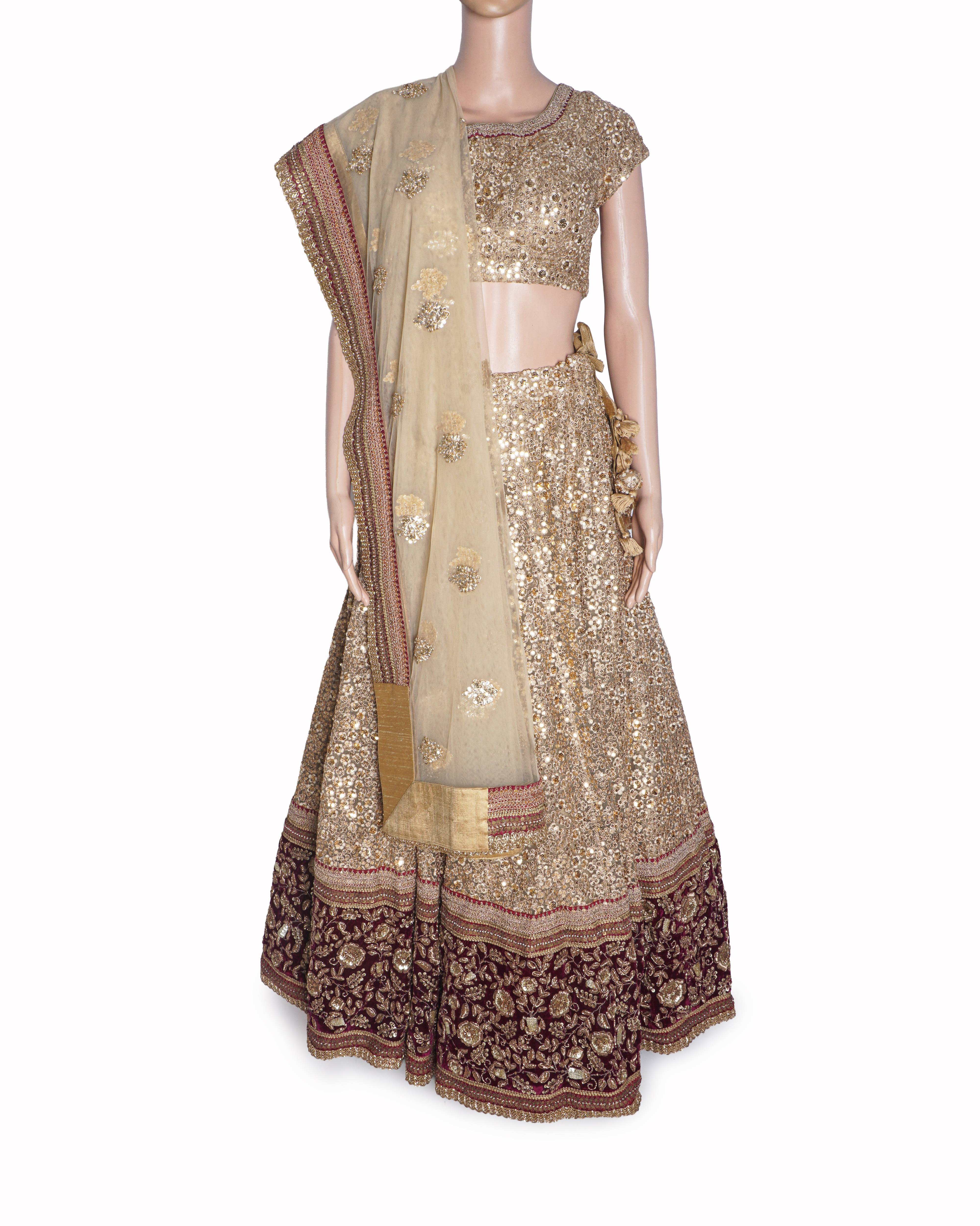 Sabyasachi Golden Silk Embroidered Lehenga Set