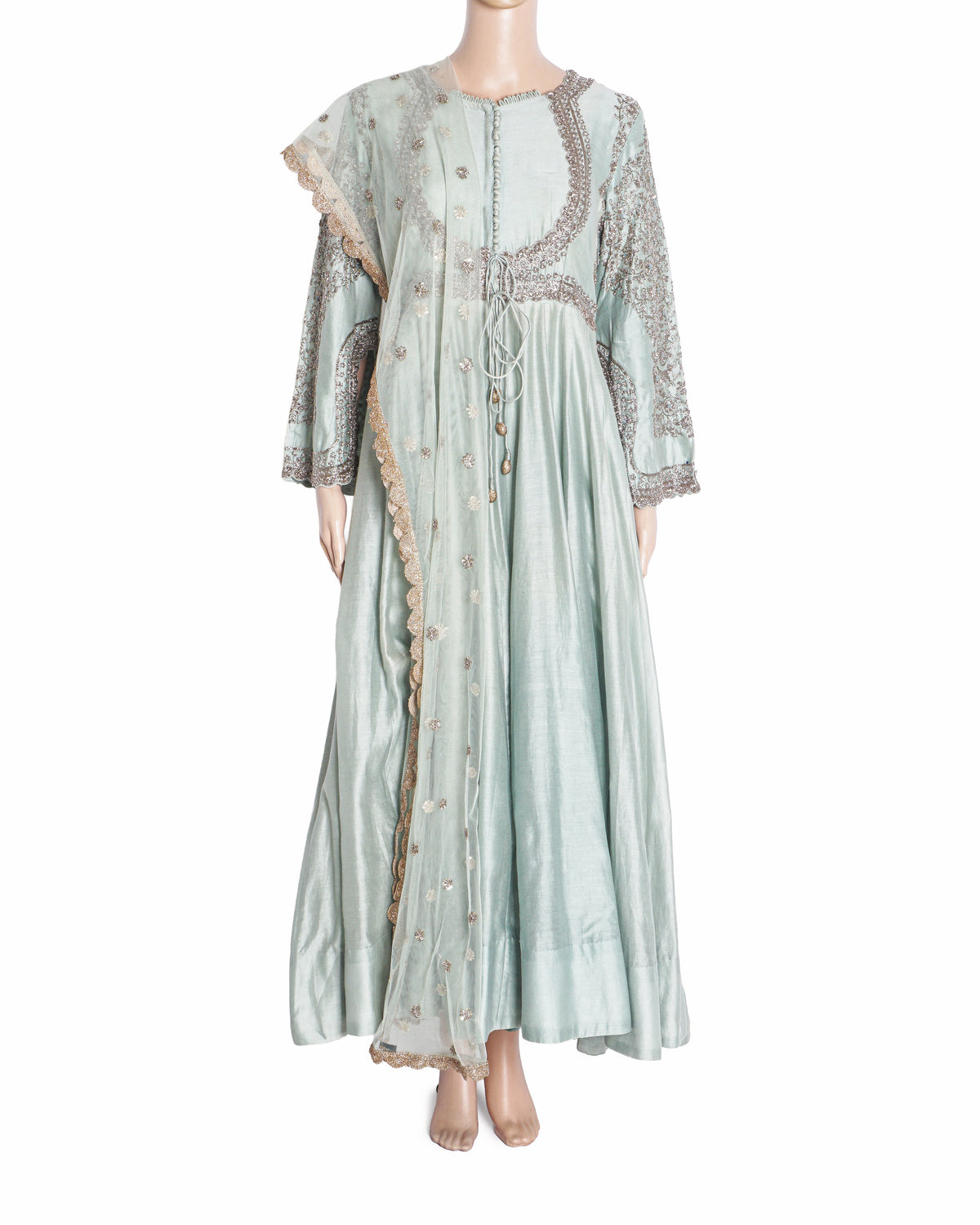 Jayanti Reddy Mint Green Silk Embroidered Anarkali Set