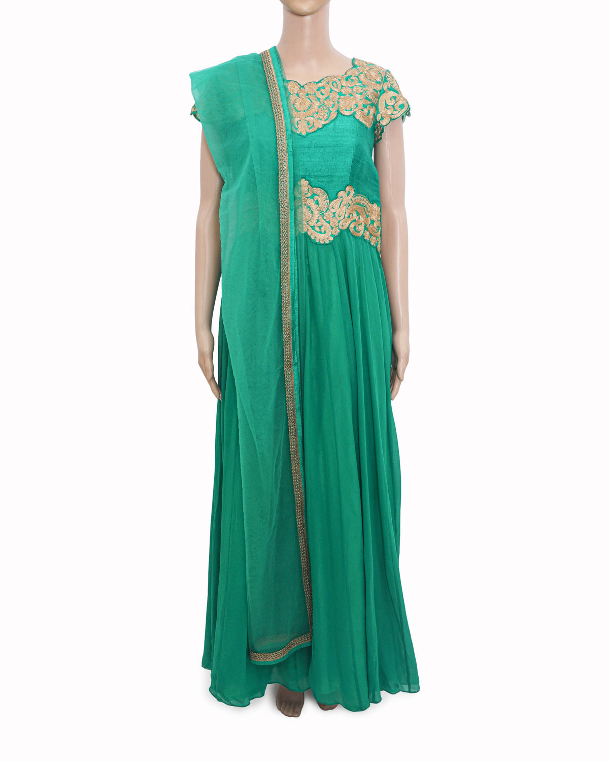 Aneesh Agarwaal Emerald Green Embroidered Silk Anarkali Set
