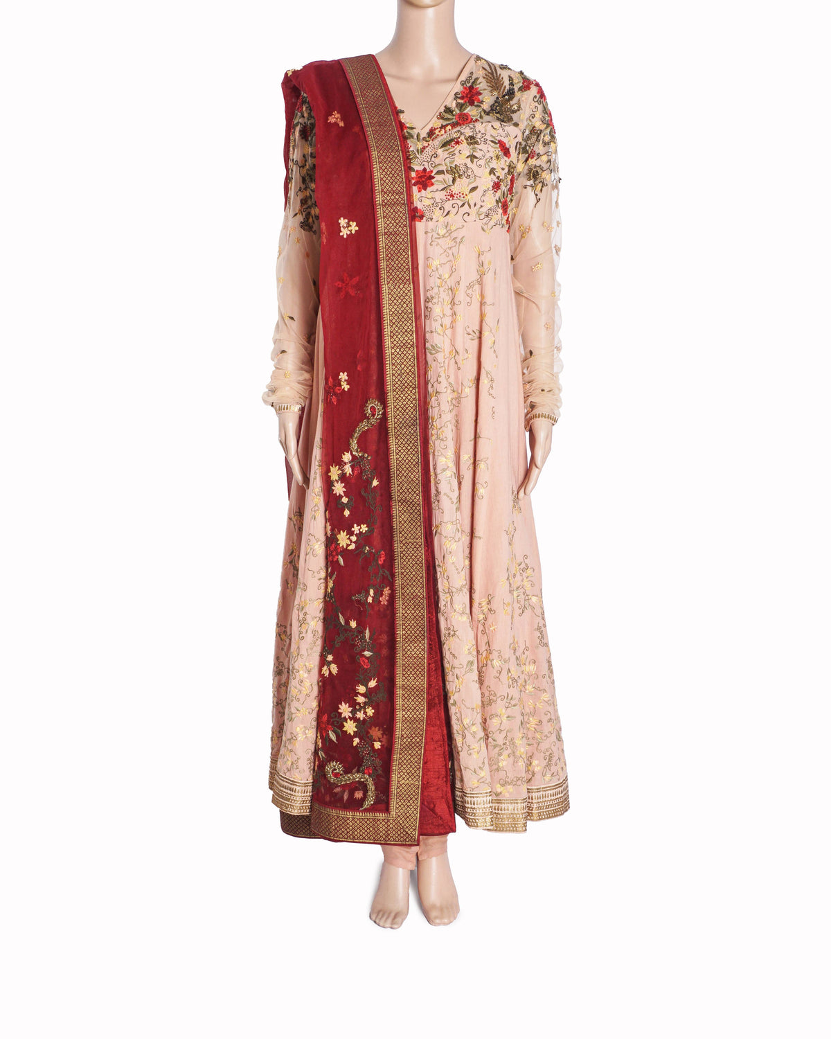 Anju Modi Blush Pink Floral Embroidered Anarkali Set