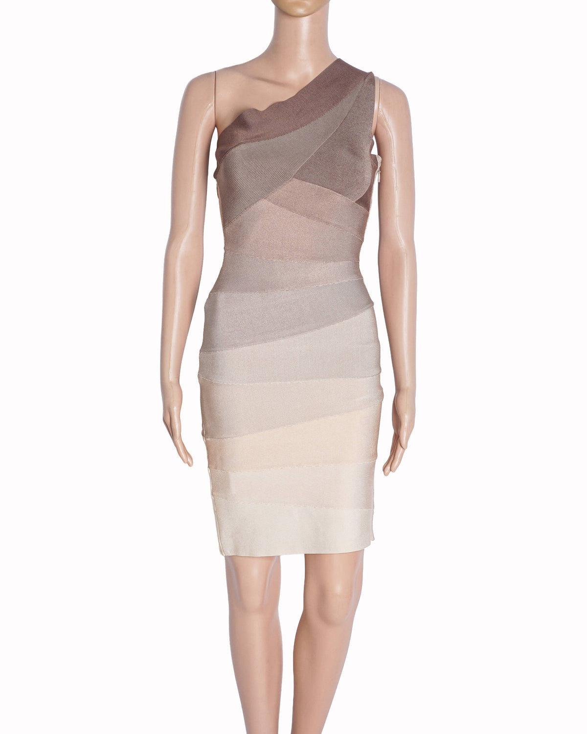 Hervé Léger Champagne One-Shoulder Bandage Dress