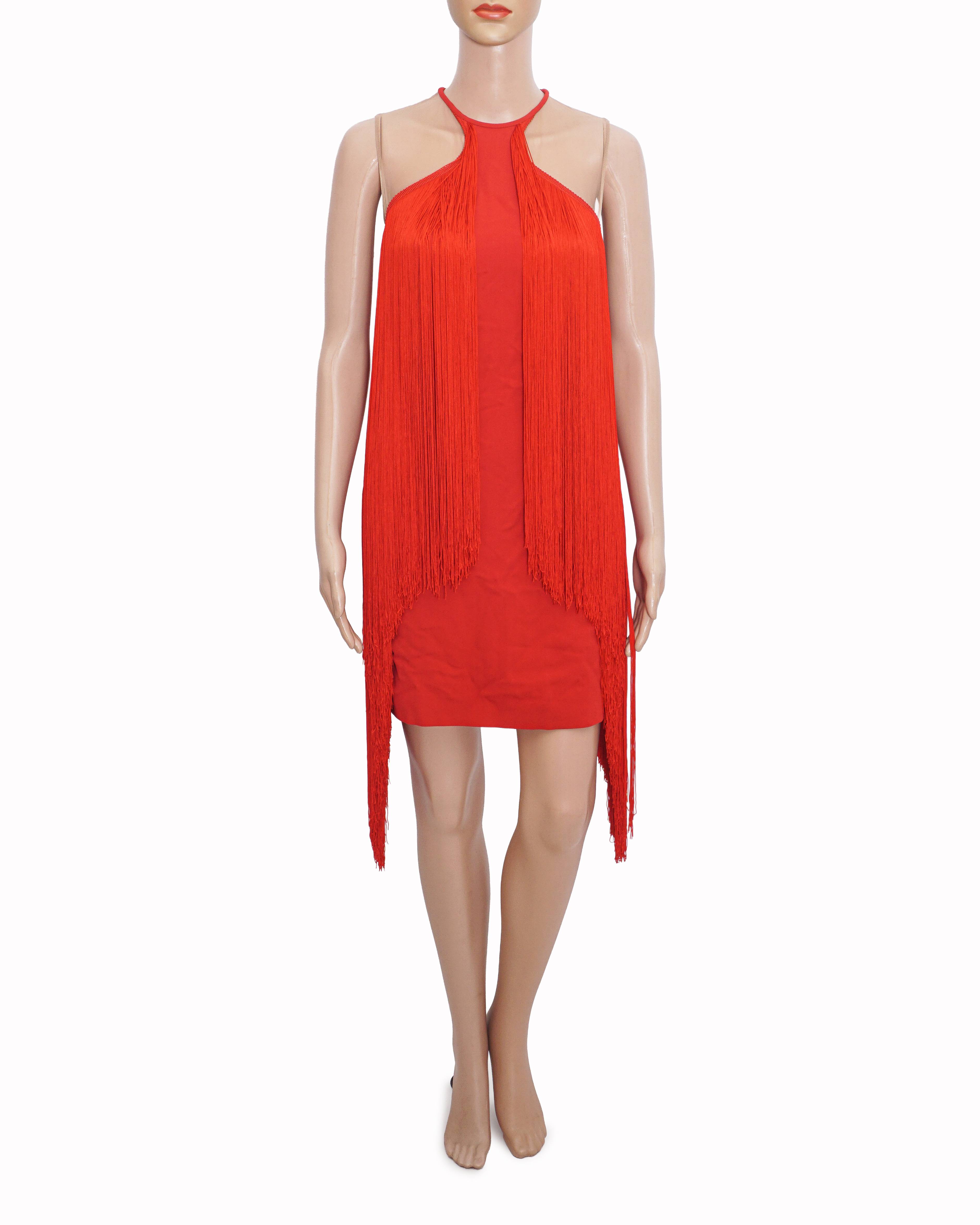 Stella McCartney Scarlet Red Illusion Fringe Mini Dress