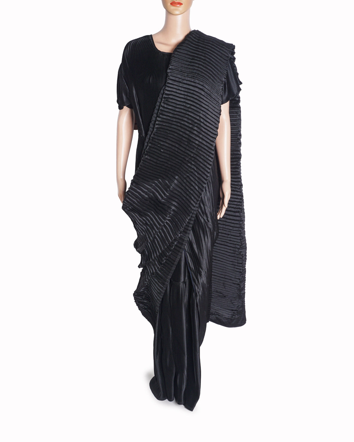 Tasuvure Black Micro-Pleated Pre-Stitched Draped Saree