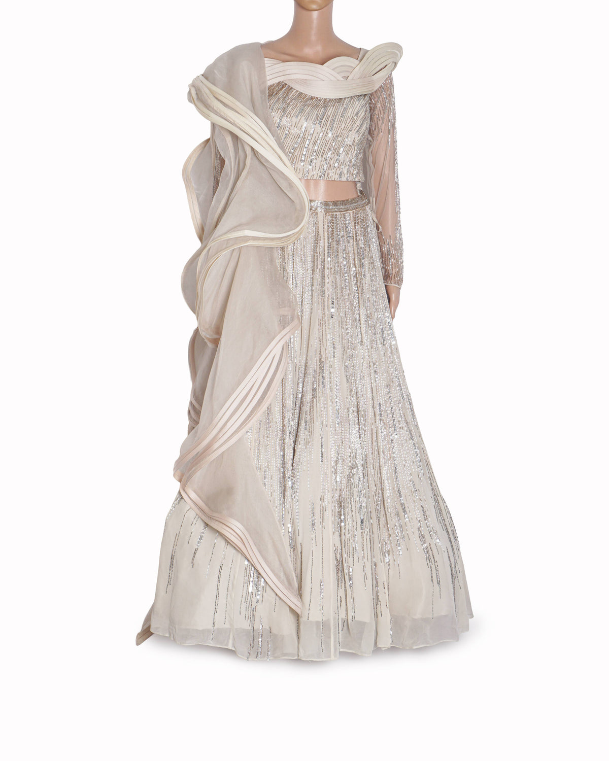 Gaurav Gupta Silver & Ivory Sculptural Lehenga Set