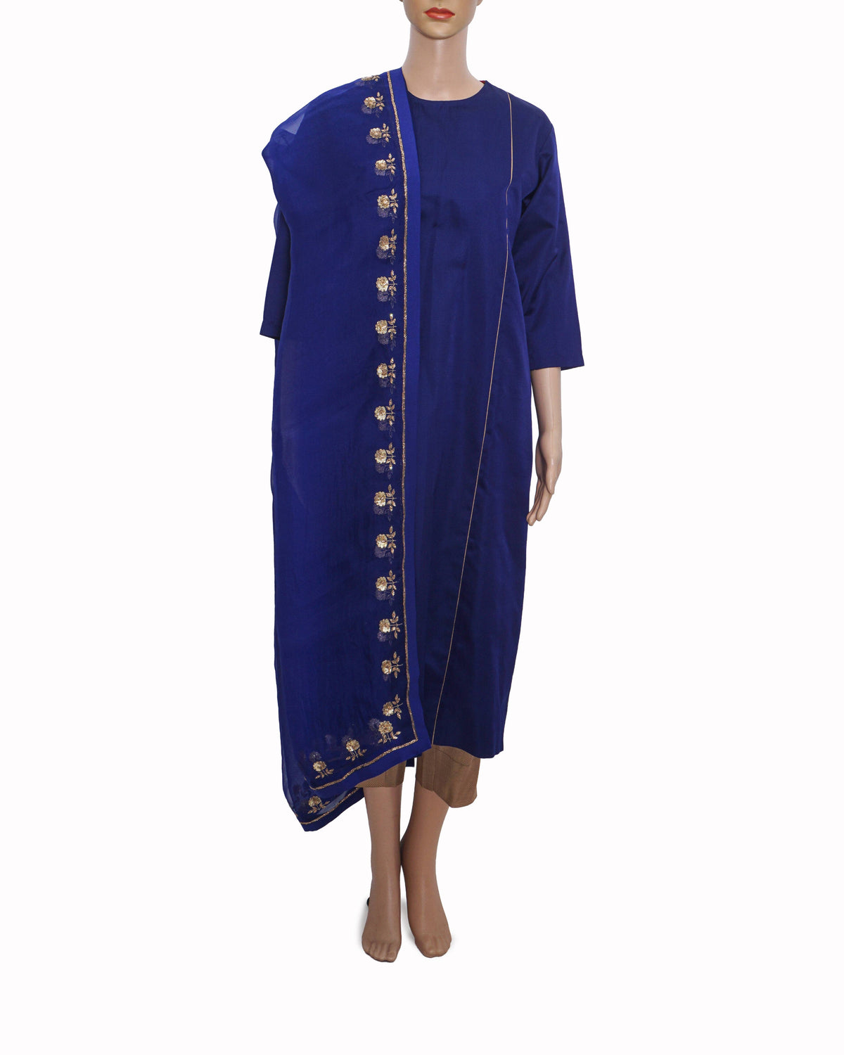 Raw Mango by Sanjay Garg Royal Blue & Gold Silk Tunic Set