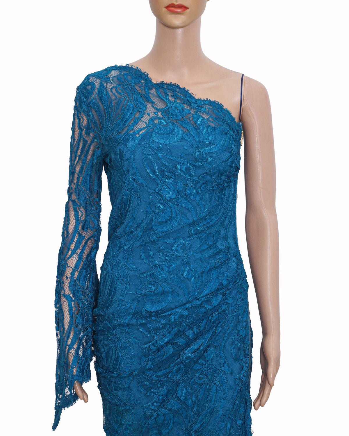 Emilio Pucci Turquoise Blue Lace One-Shoulder Dress
