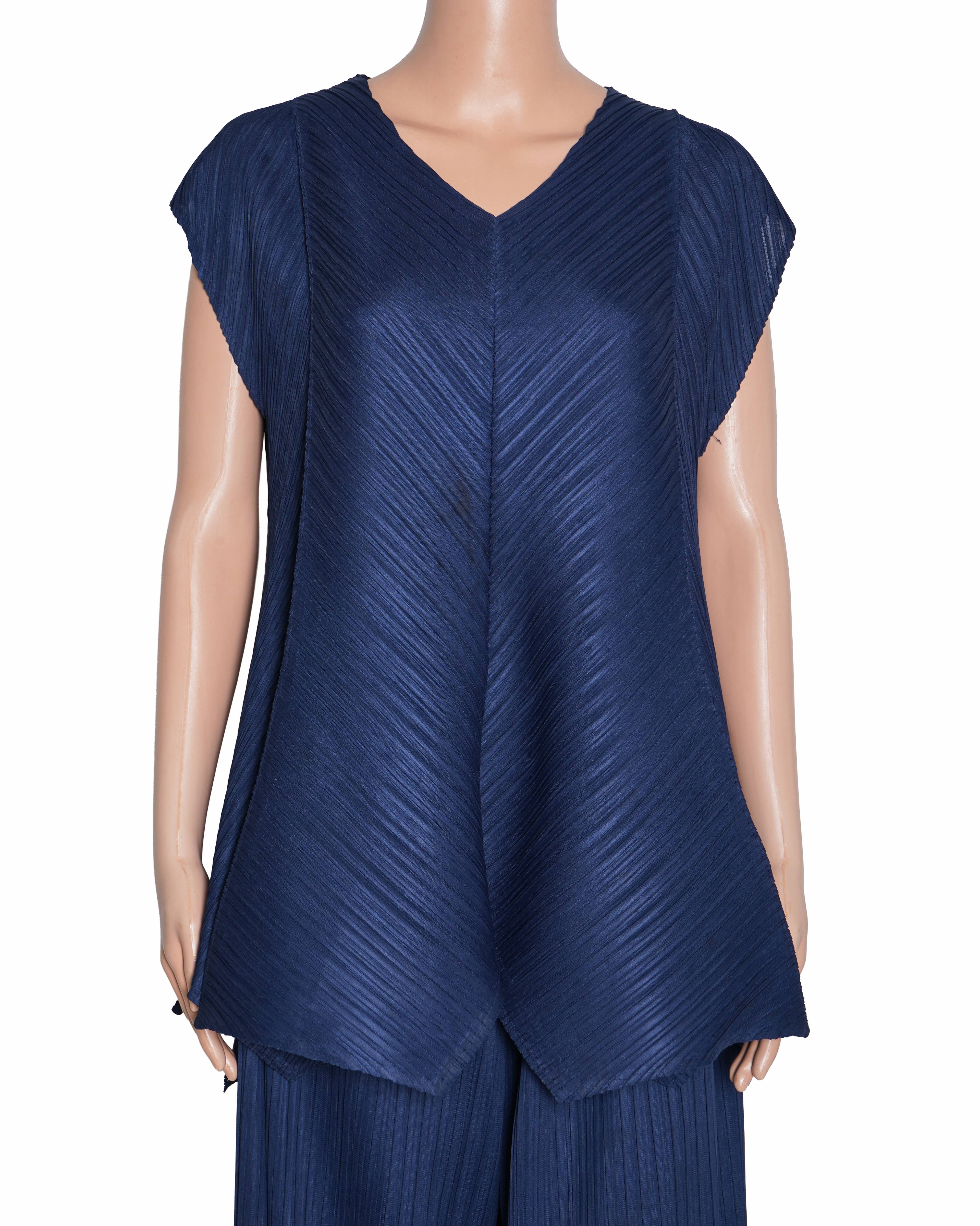 Scarlet Sage Polyester Navy Pleated Tunic Top & Wide-Leg Co-ord Set