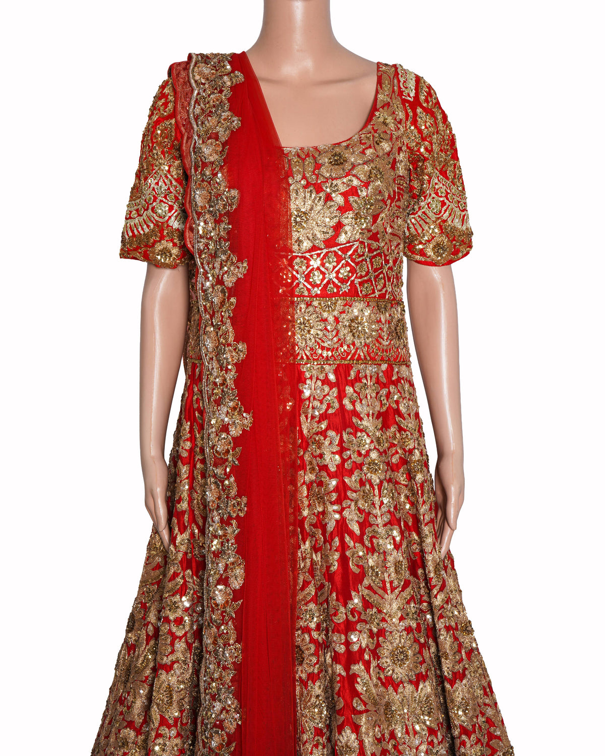 Manish Malhotra Red Heavily Embroidered Anarkali With Bottoms