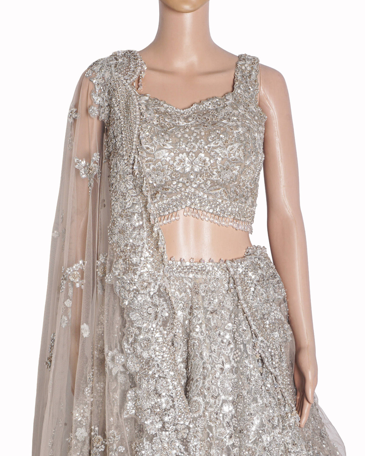Seema Gujral Fully Embellished Grey/Silver Lehenga Set