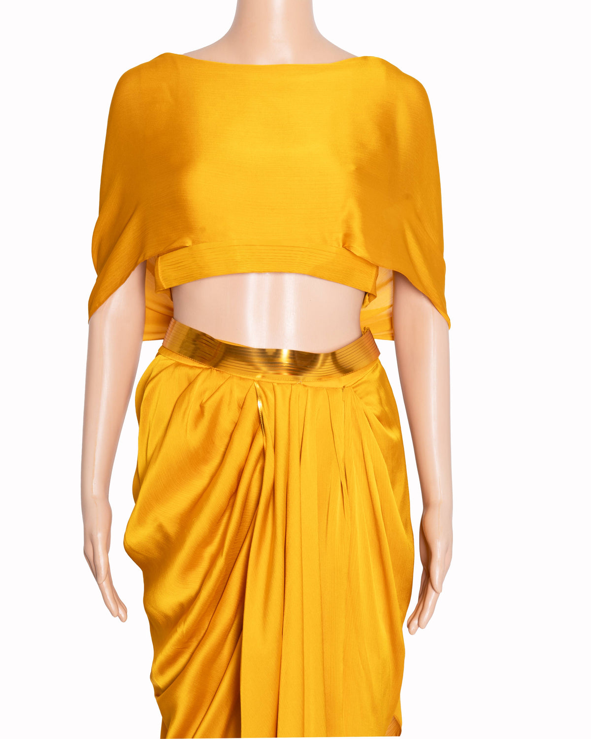 Amit Aggarwal Mustard Yellow Starburst Cape Top & Draped Skirt