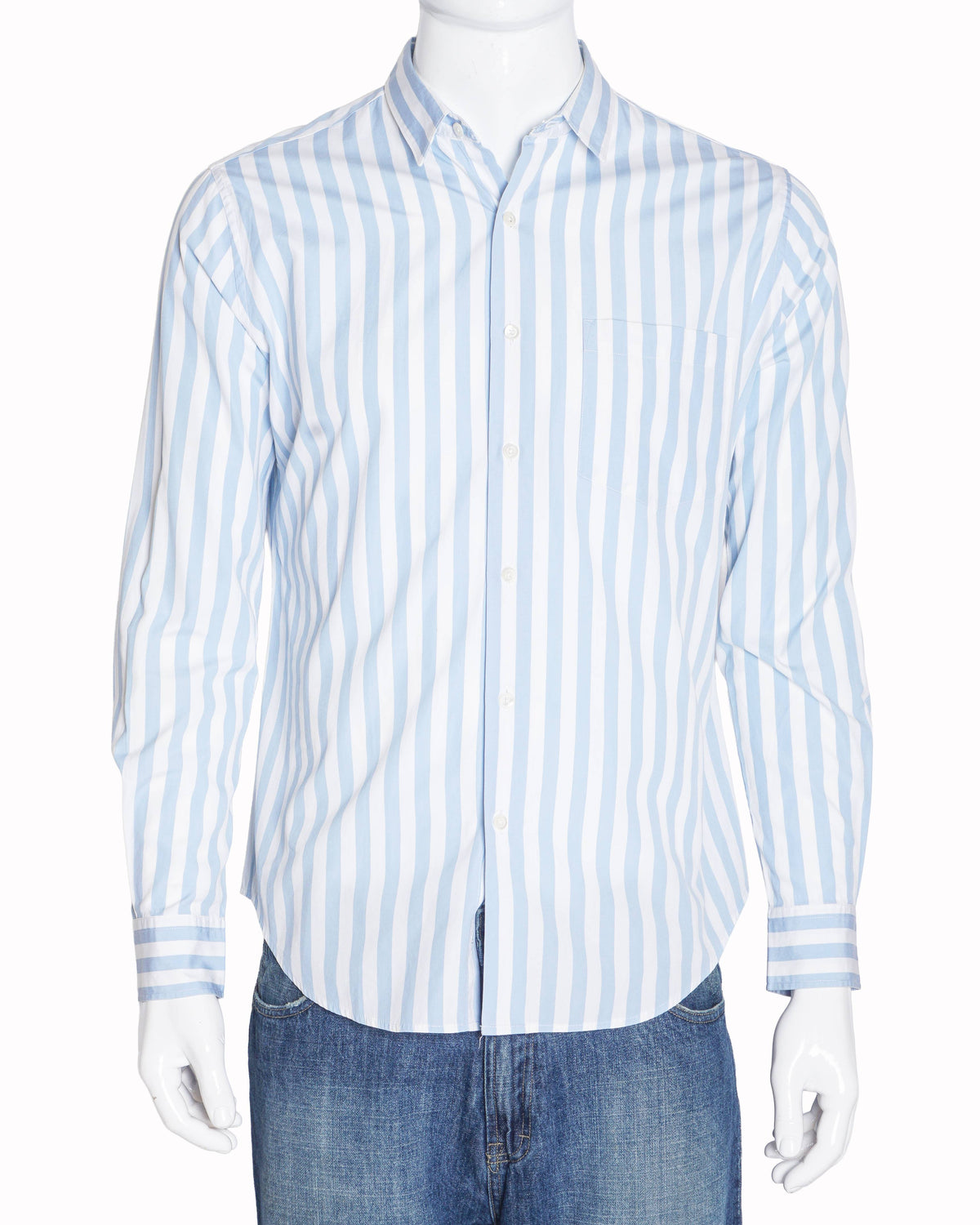 Ami Paris Light Blue & White Wide Striped Cotton Shirt