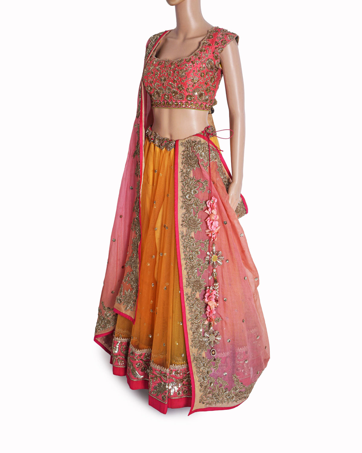 Anushree Reddy Yellow & Pink Embroidered Lehenga Set